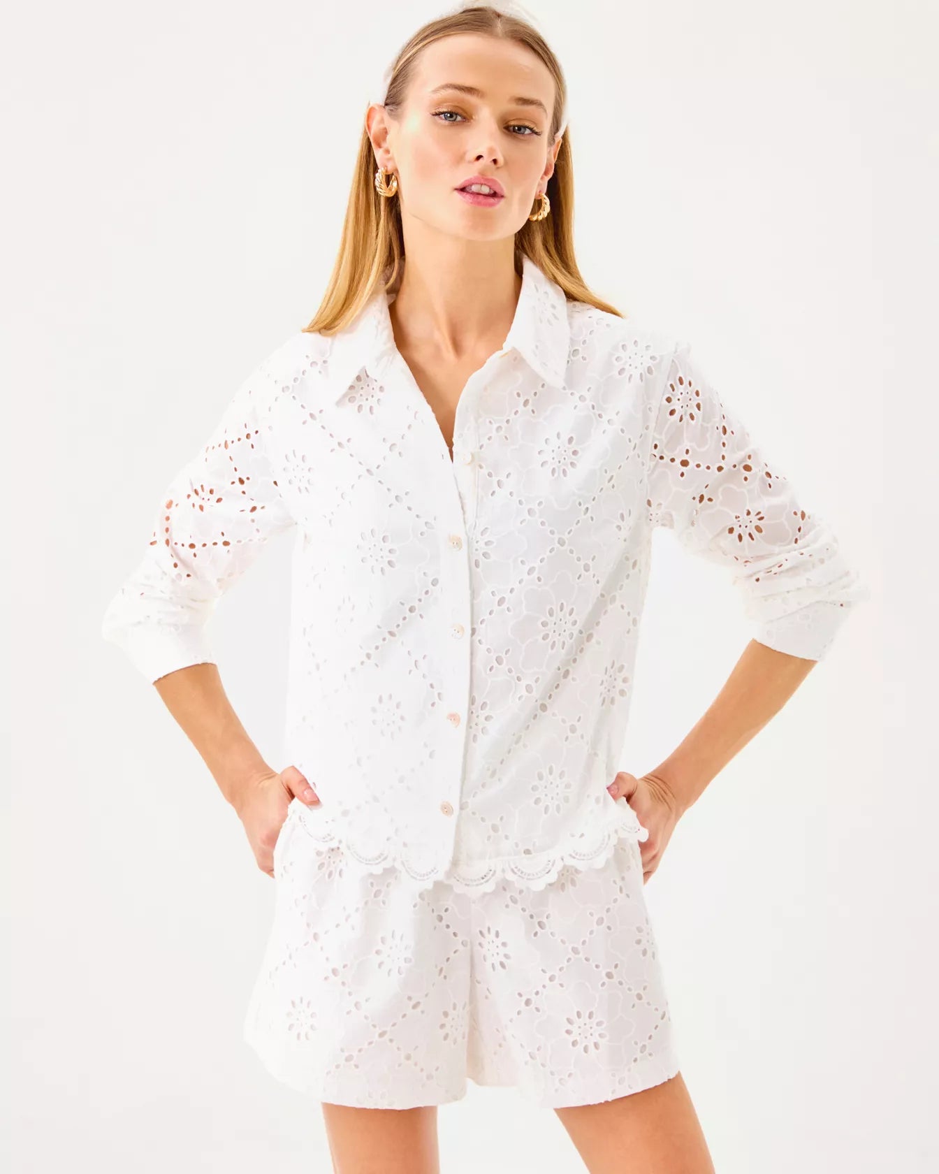 Lilly Pulitzer | Singrid Eyelet Top - Resort White Beach Haven Eyelet