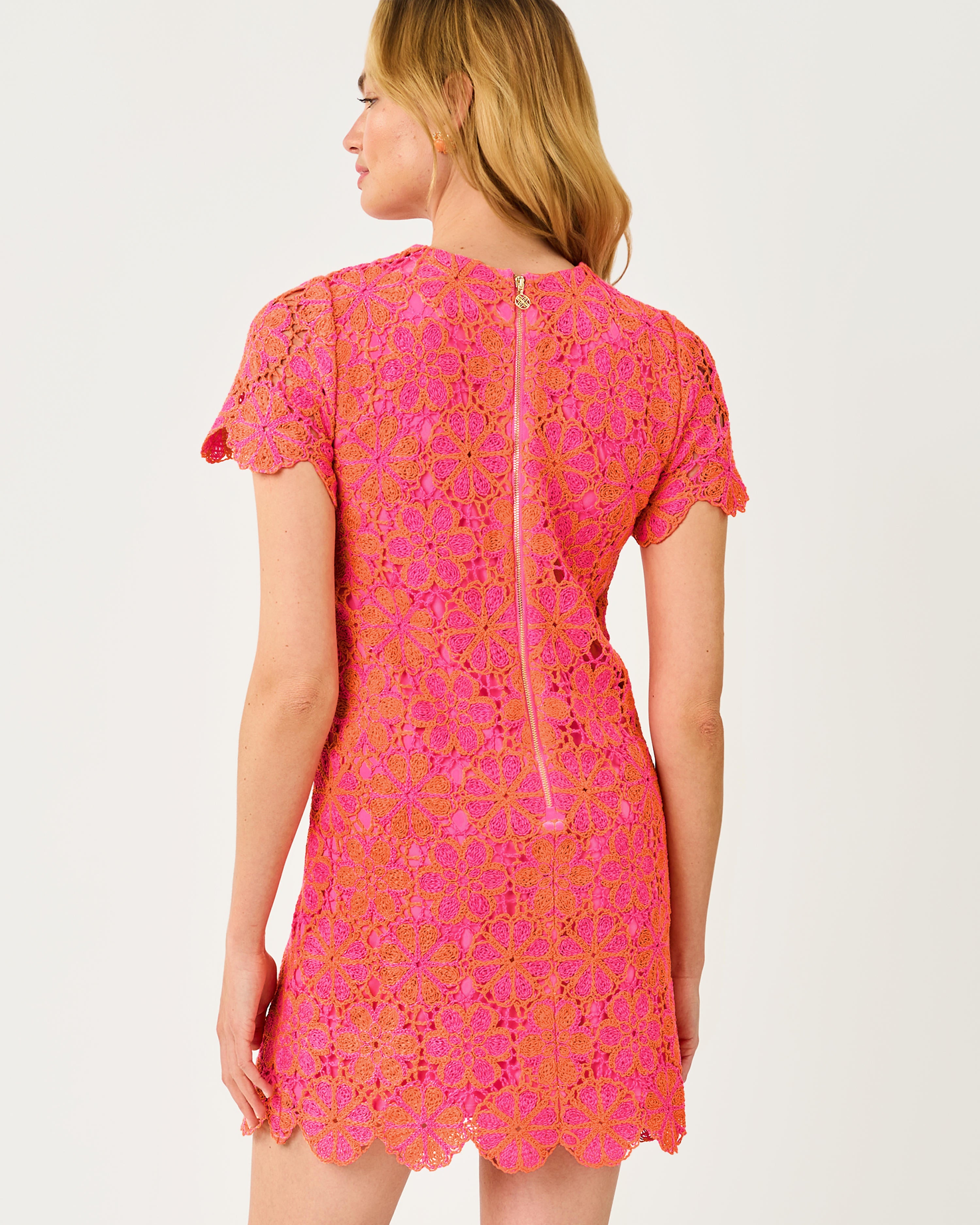 Cortney Crochet Shift Dress - Cherry Blossom Pink X Sunset Orange Full Bloom