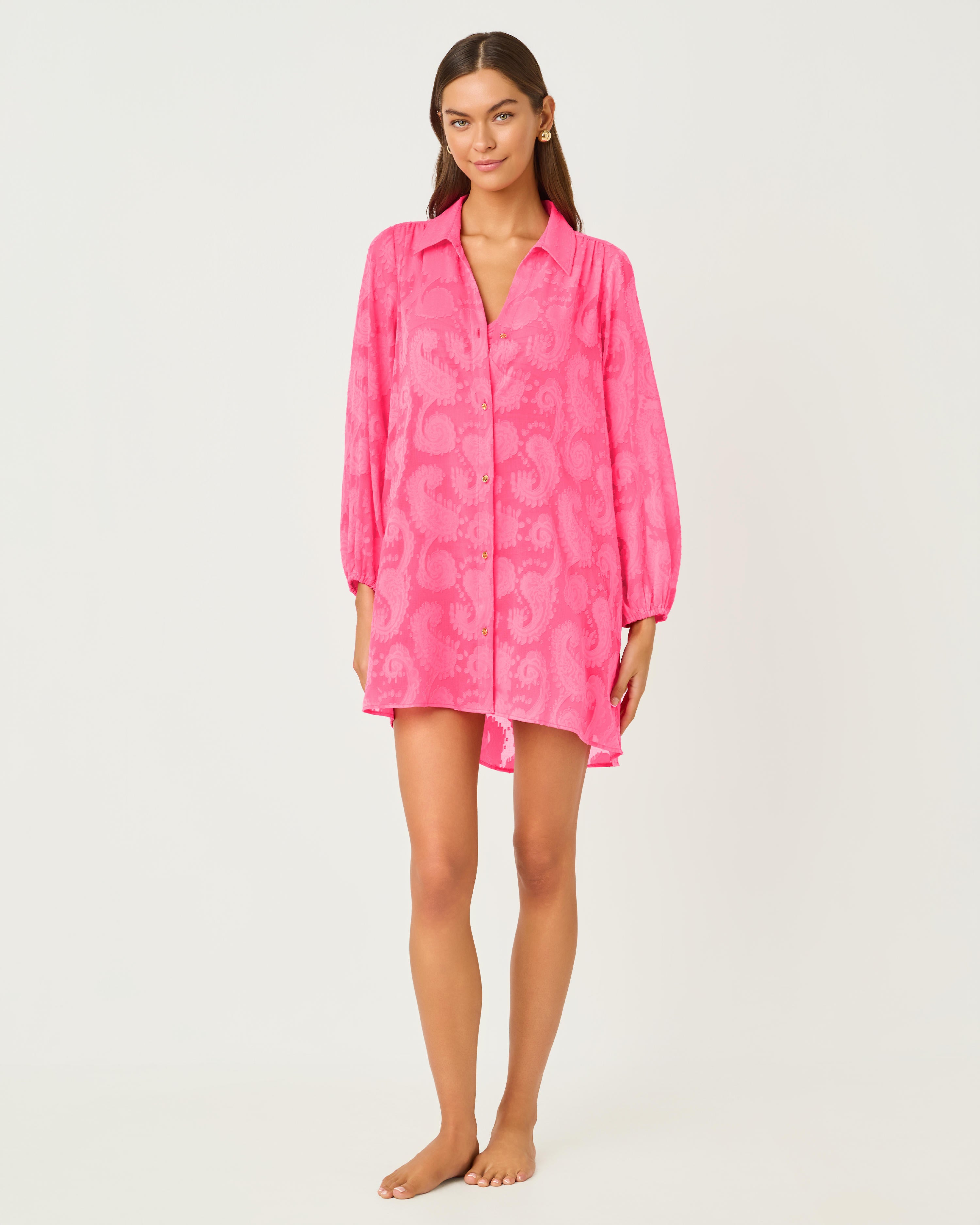Sadira Long Sleeve Cover Up - Cherry Blossom Pink Tangerine Dream