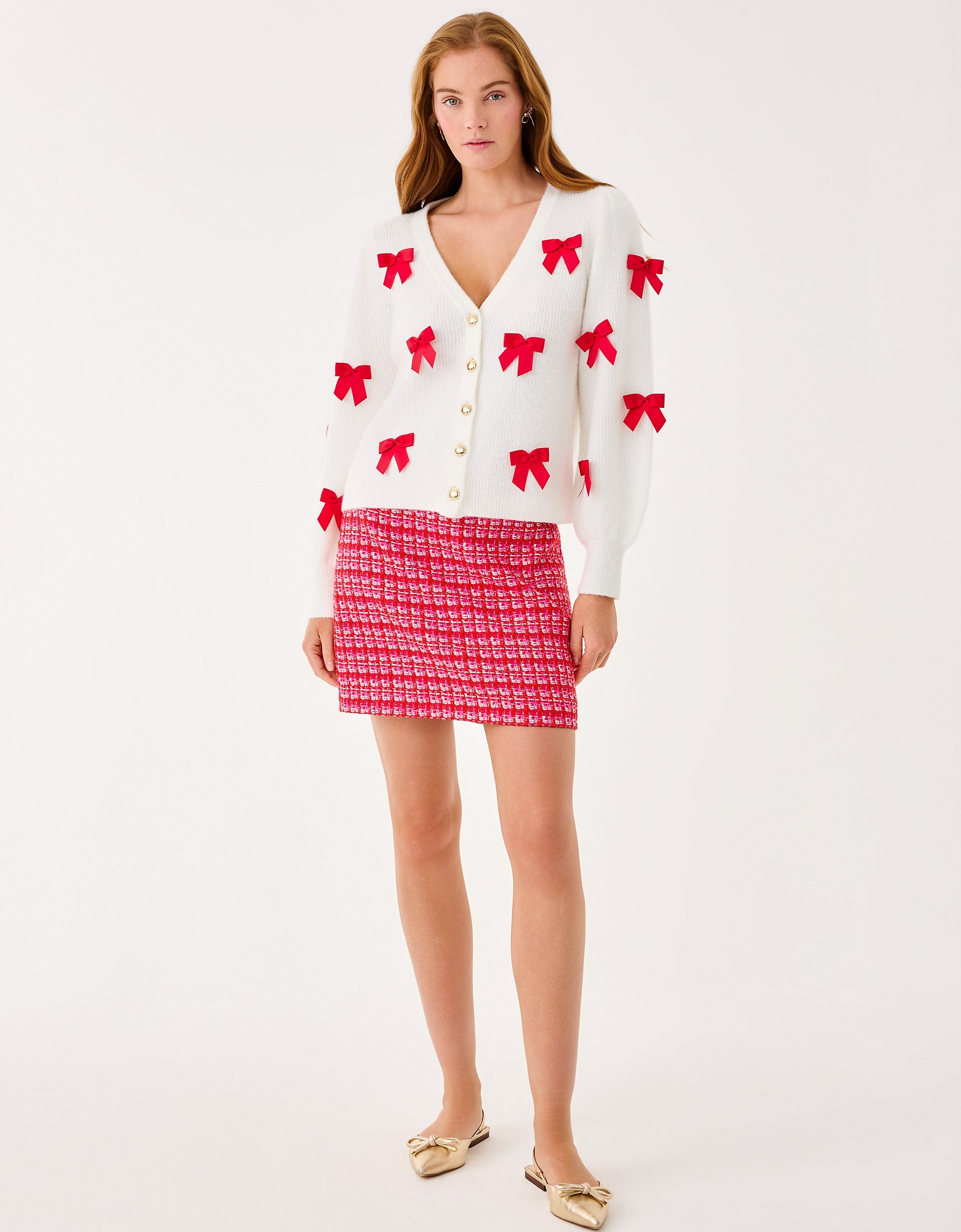 Kels Boucle Mini Skirt - Cranberry Red Fiesta Boucle
