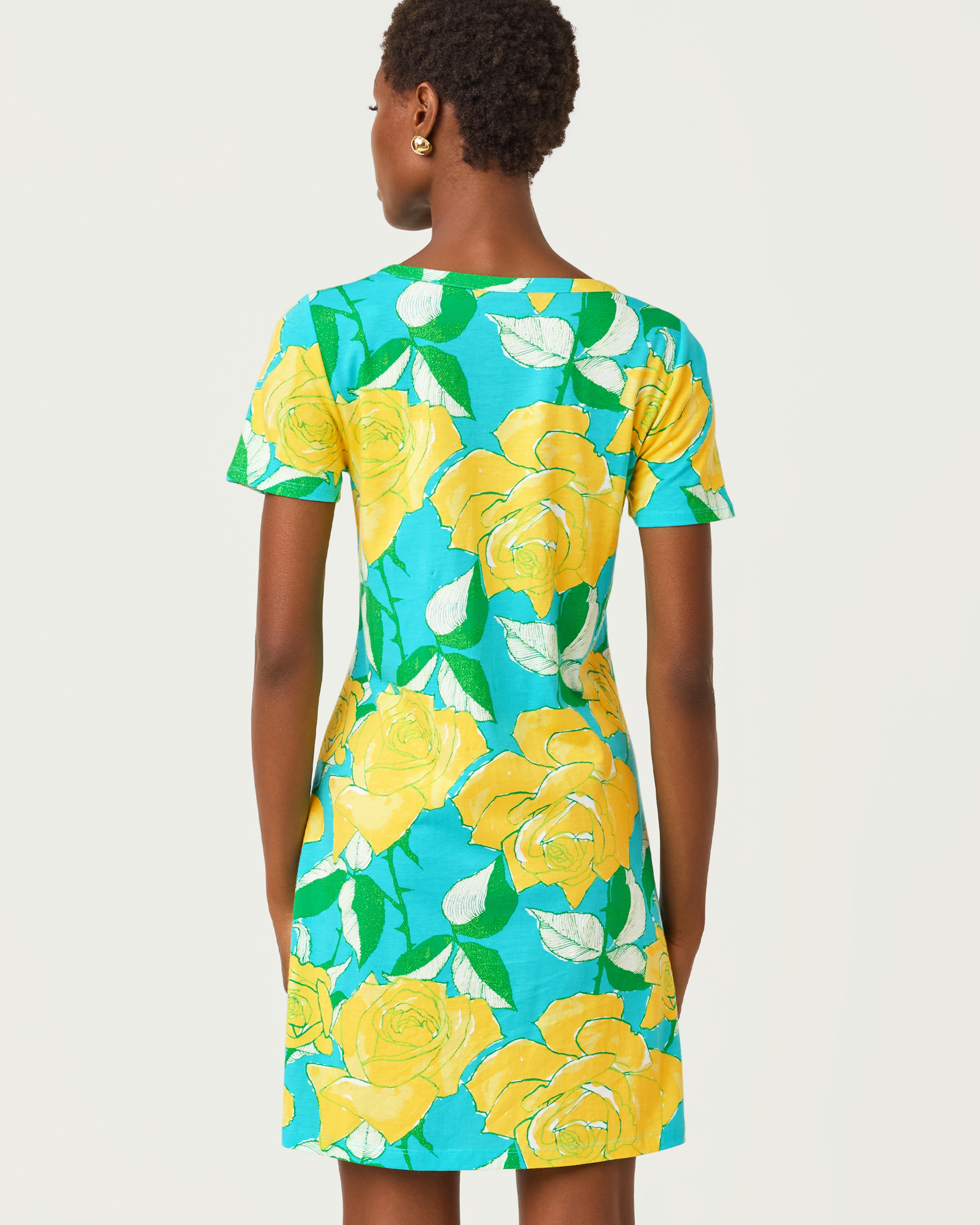 Cody Short Sleeve Dress - Blue Curacao Rose Bud