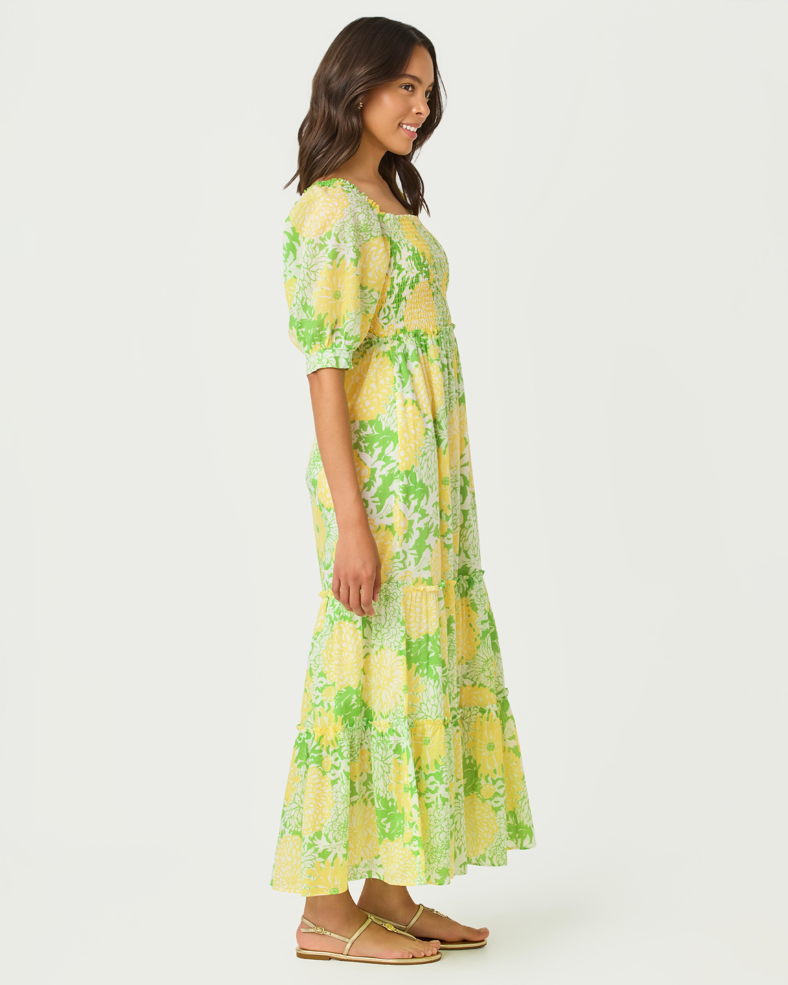 Hadly Short Sleeve Smocked Maxi Dress - Crocodile Green Mumbo Jumbo
