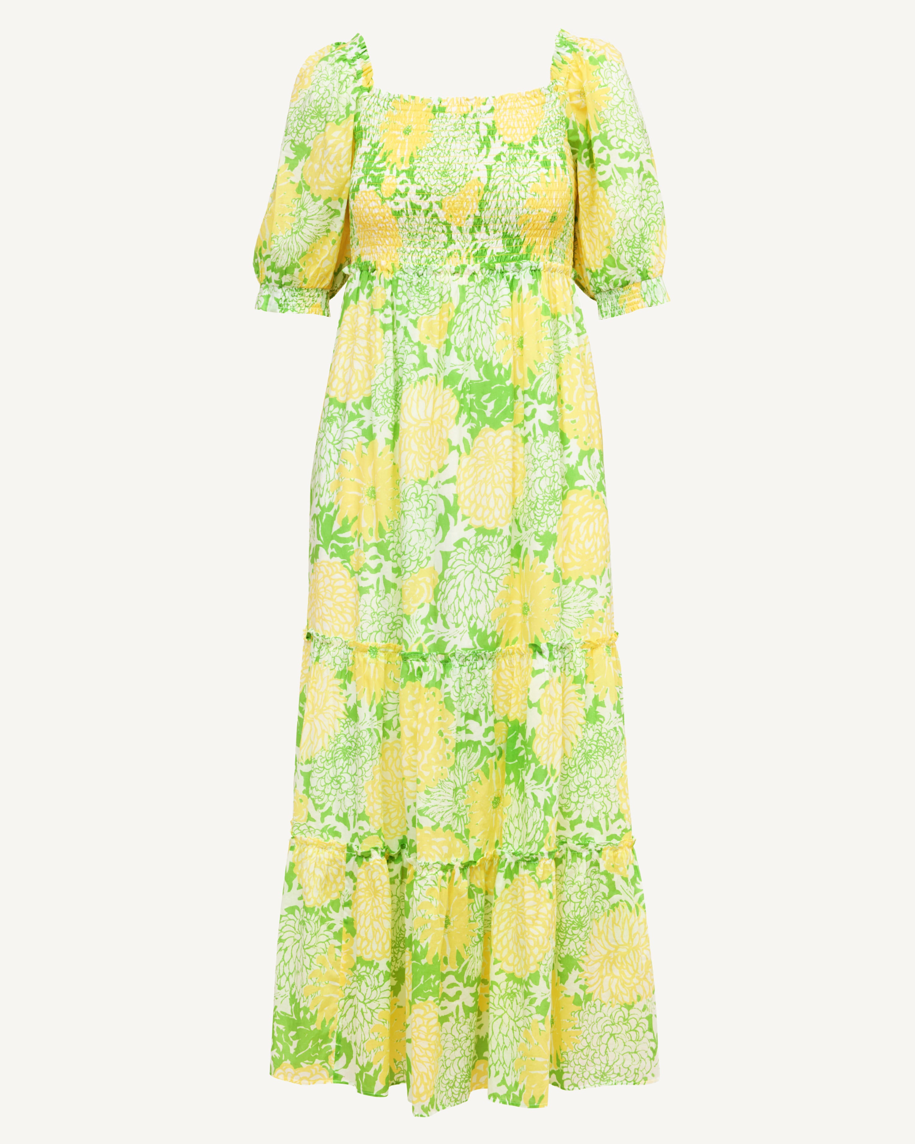 Hadly Short Sleeve Smocked Maxi Dress - Crocodile Green Mumbo Jumbo