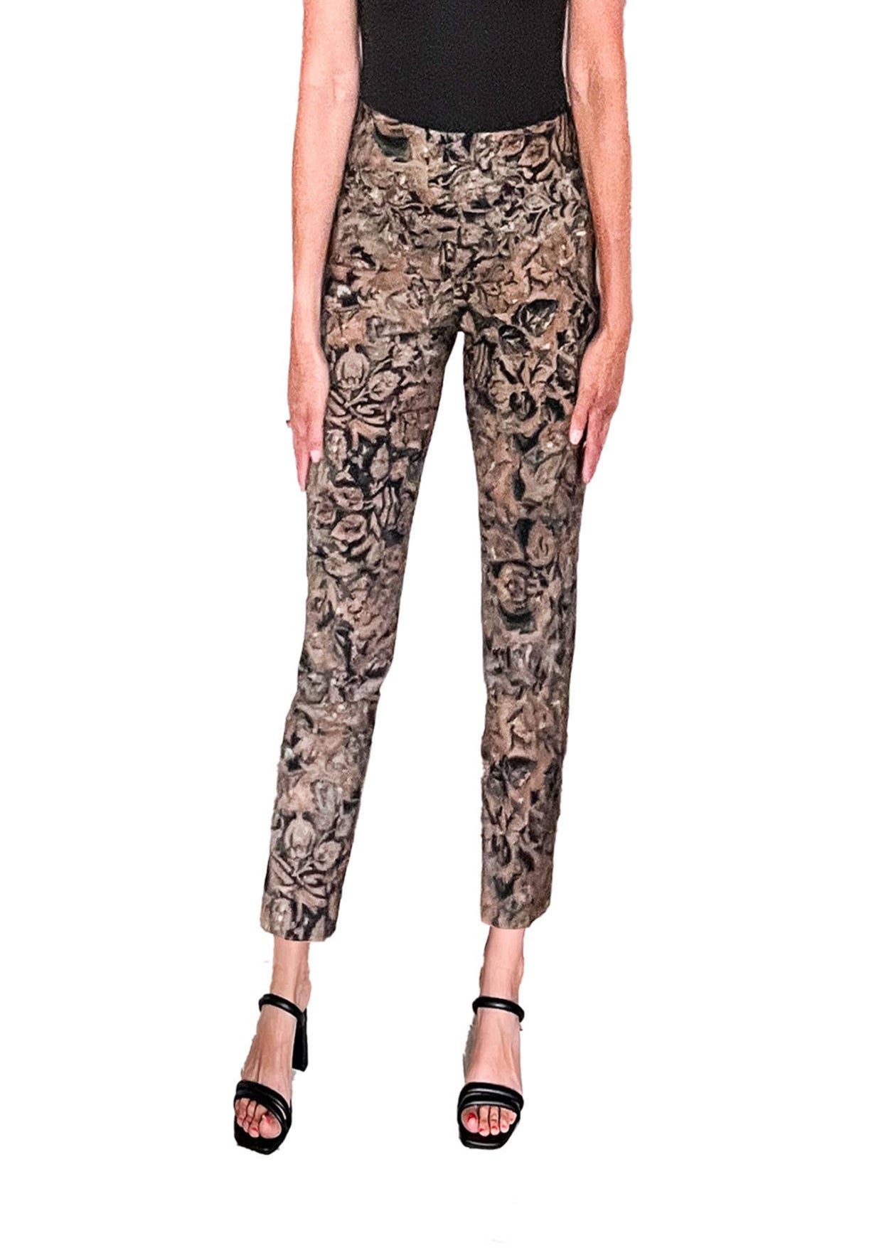 Krazy Larry P507 Ankle Pull on Pant - Brown Leaves