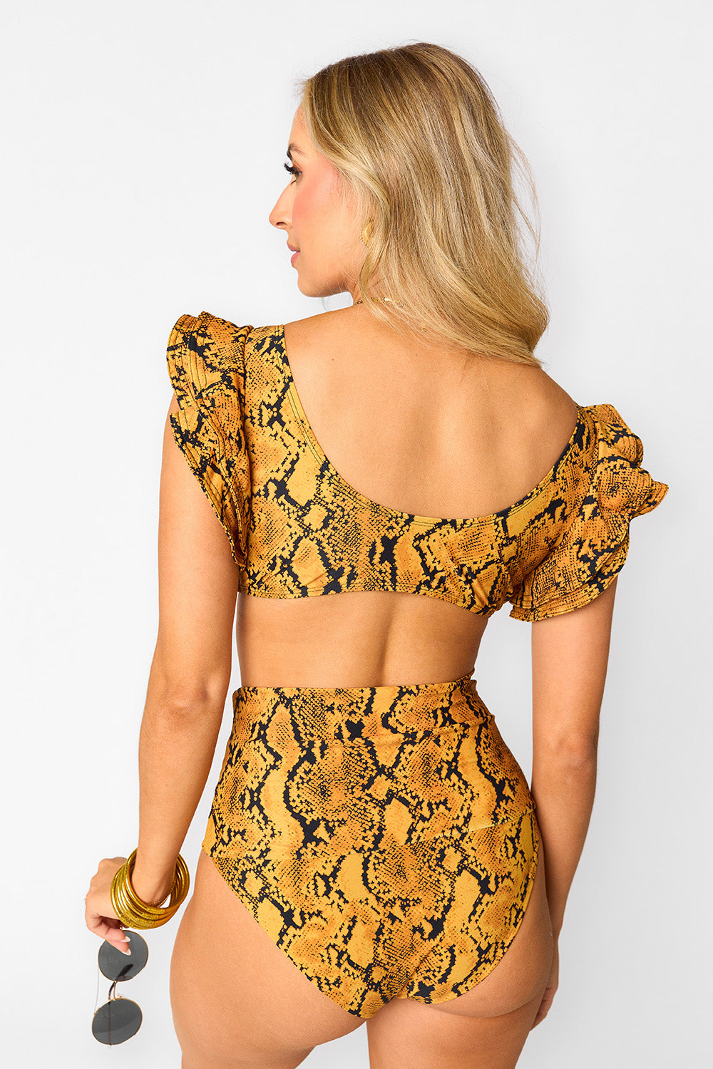 Buddy Love | Marlow Ruffle Shoulder Bikini Top - Snake Charmer