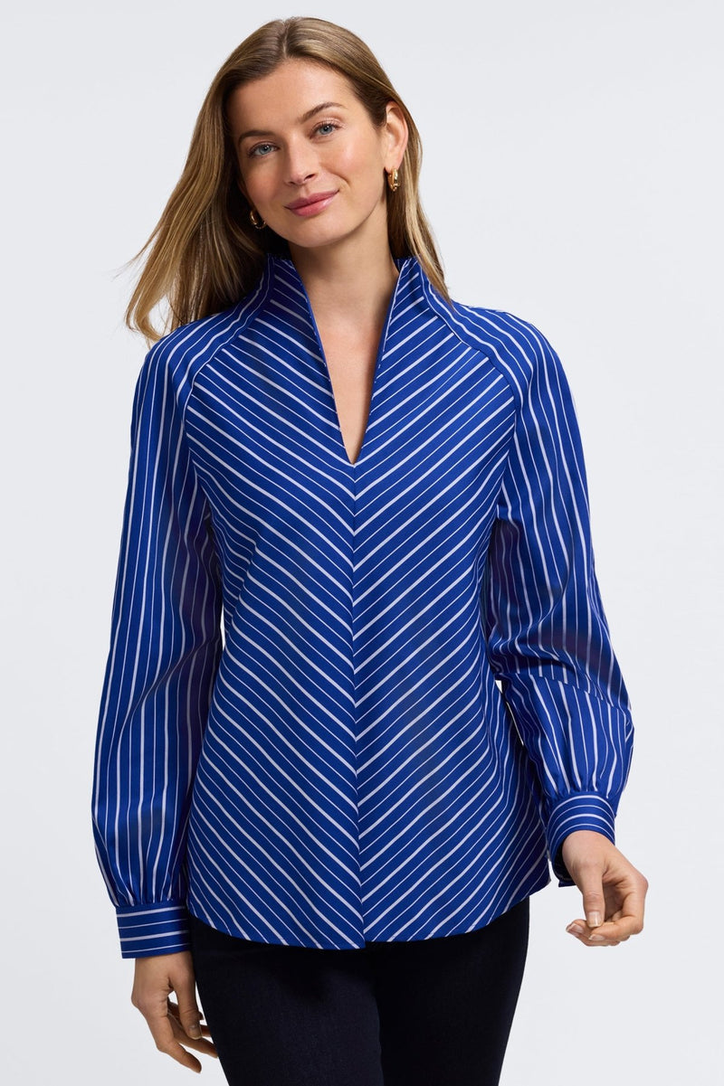 Foxcroft | Daphne Classic Wide Stripe Long Sleeve Popover Shirt