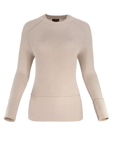 Beige ribbed sweater on a white background