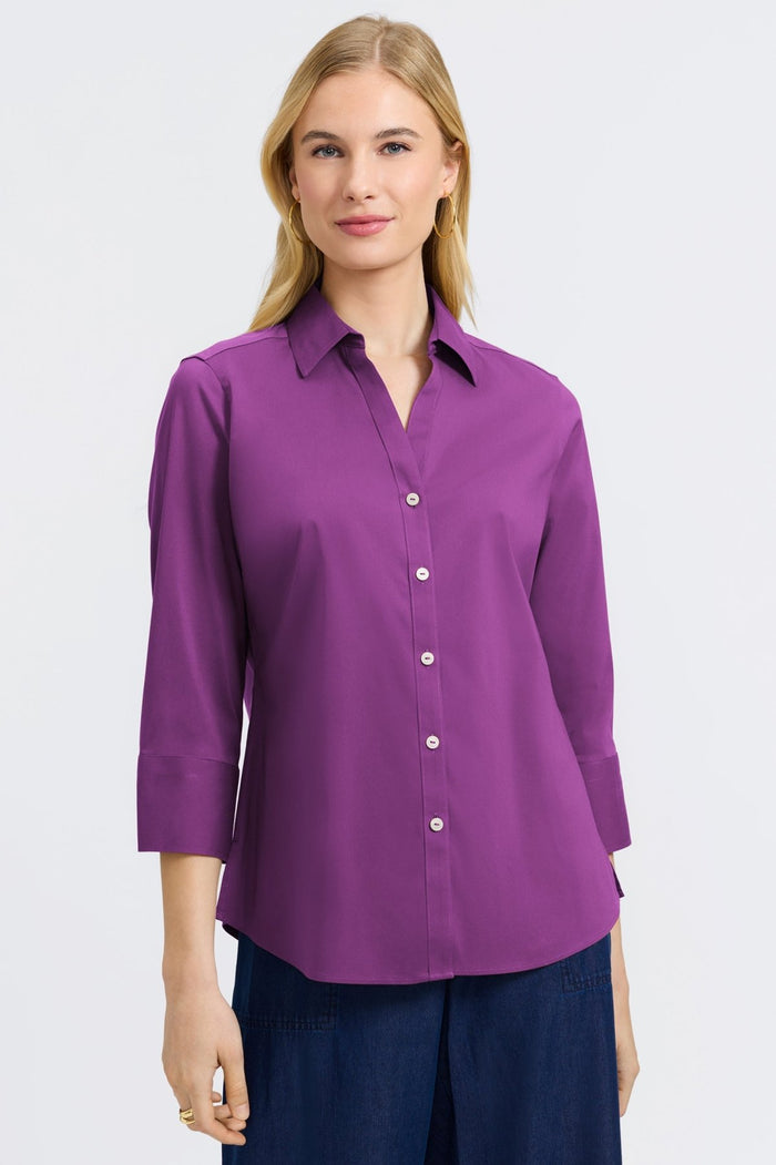 Foxcroft | Mary No Iron Stretch 3/4 Sleeve Shirt - Fig