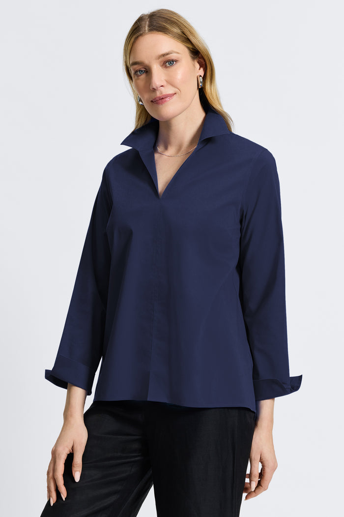 Foxcroft | Agnes No Iron Stretch Long Sleeve Popover Shirt