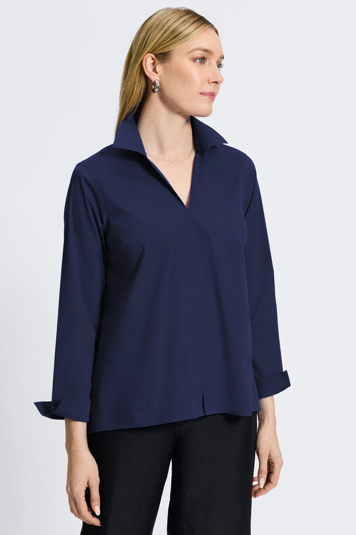 Foxcroft | Agnes No Iron Stretch Long Sleeve Popover Shirt