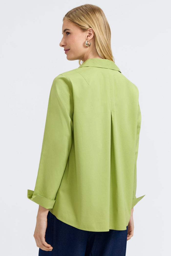 Foxcroft | Agnes No Iron Stretch Long Sleeve Popover Shirt - Celery