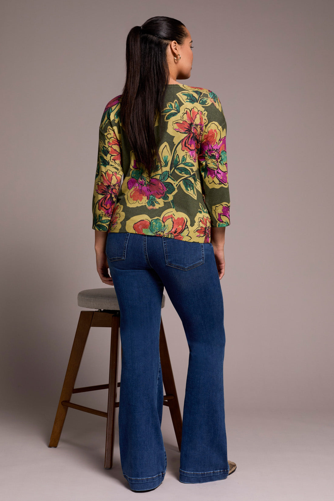 Tribal | Soft Yarn Three-Quarter Sleeve Crewneck Sweater