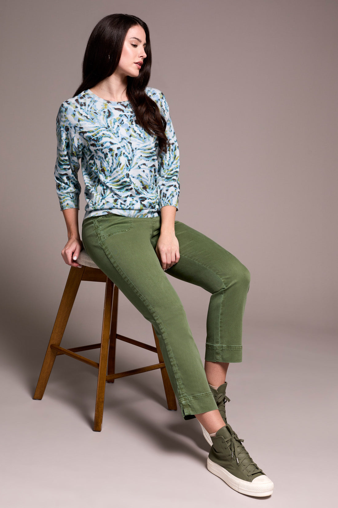 Tribal | Soft Yarn Three-Quarter Sleeve Crewneck Sweater