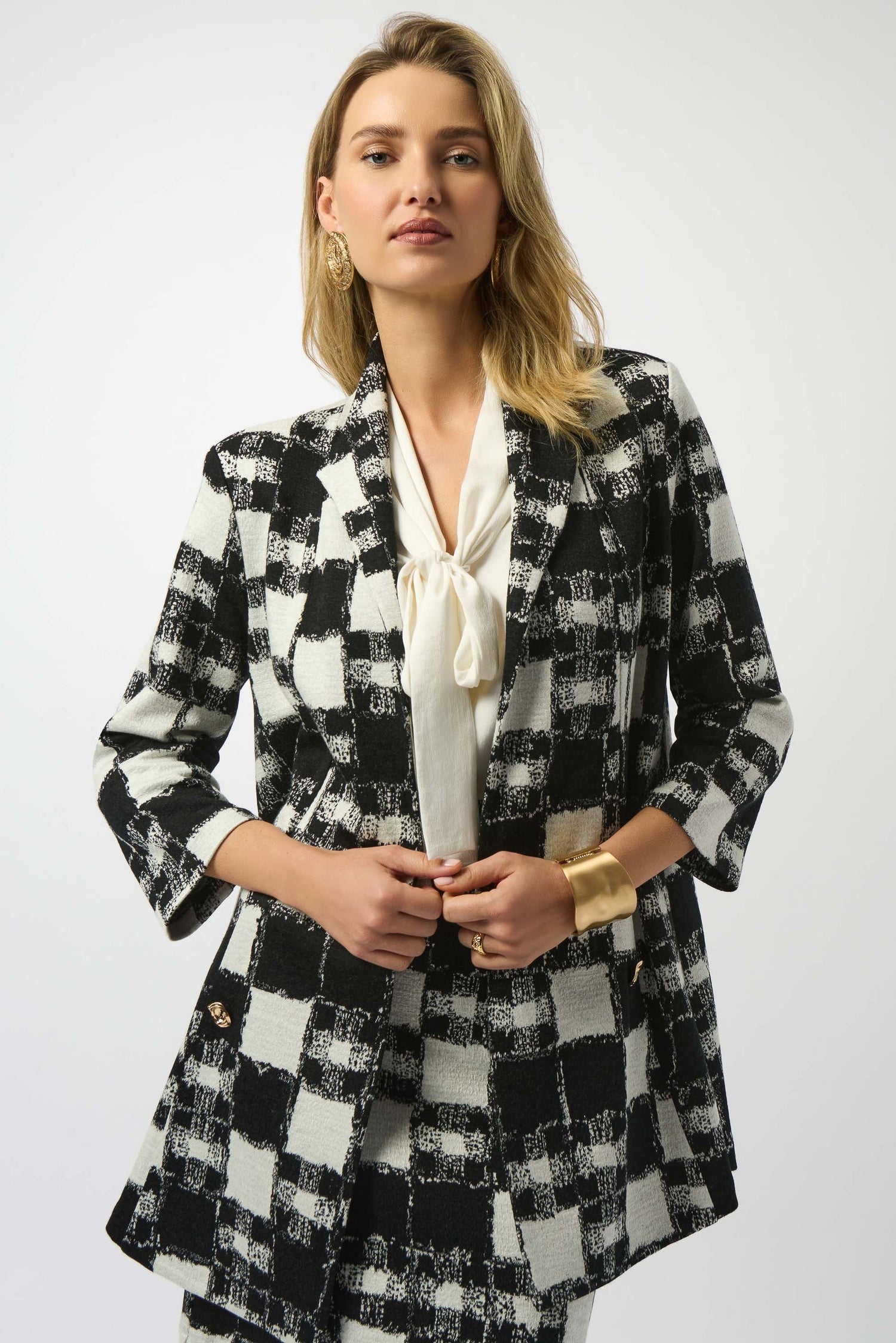 Joseph Ribkoff | Jacquard Plaid Print A-Line Jacket