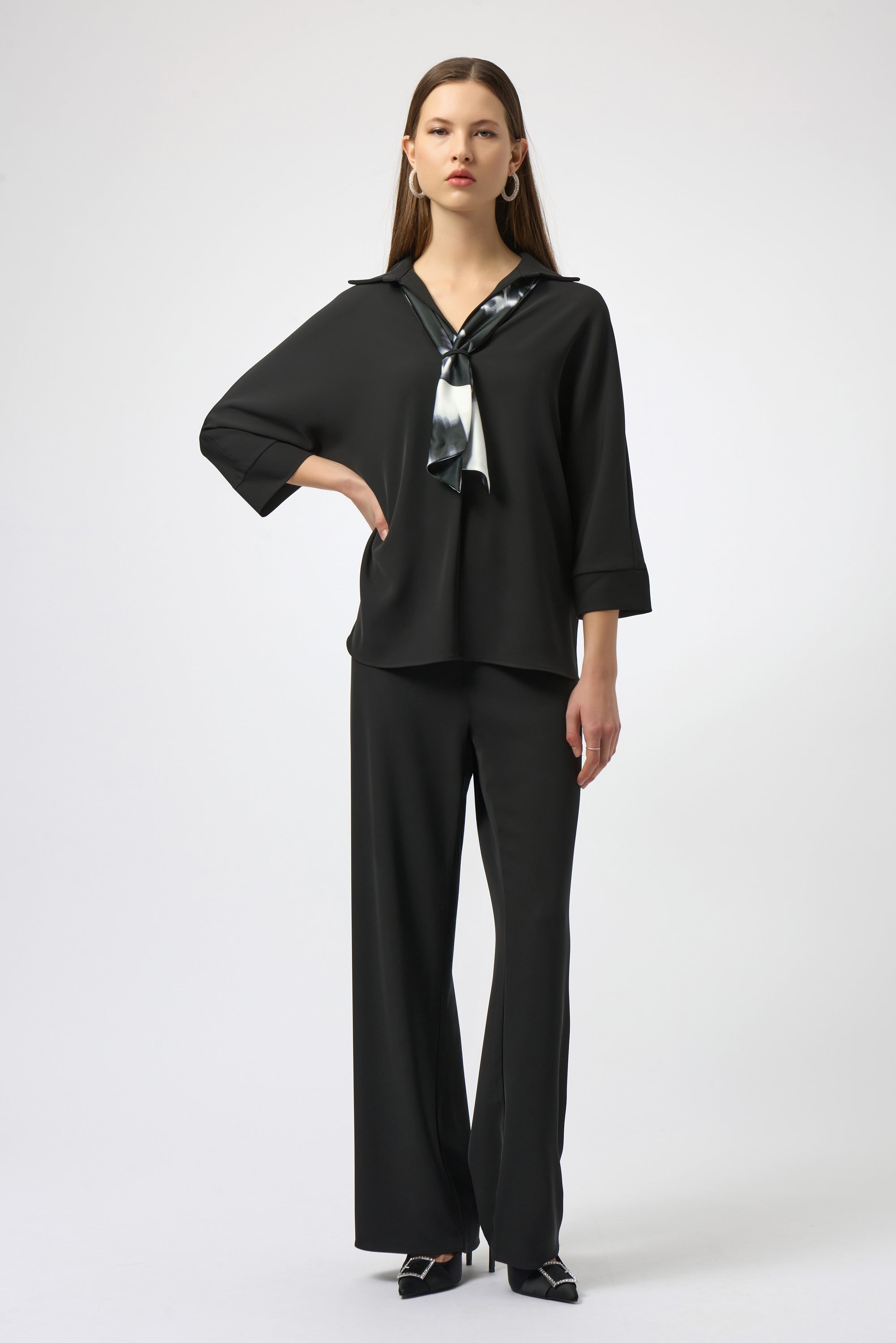 Woven Boxy Top With Printed Scarf