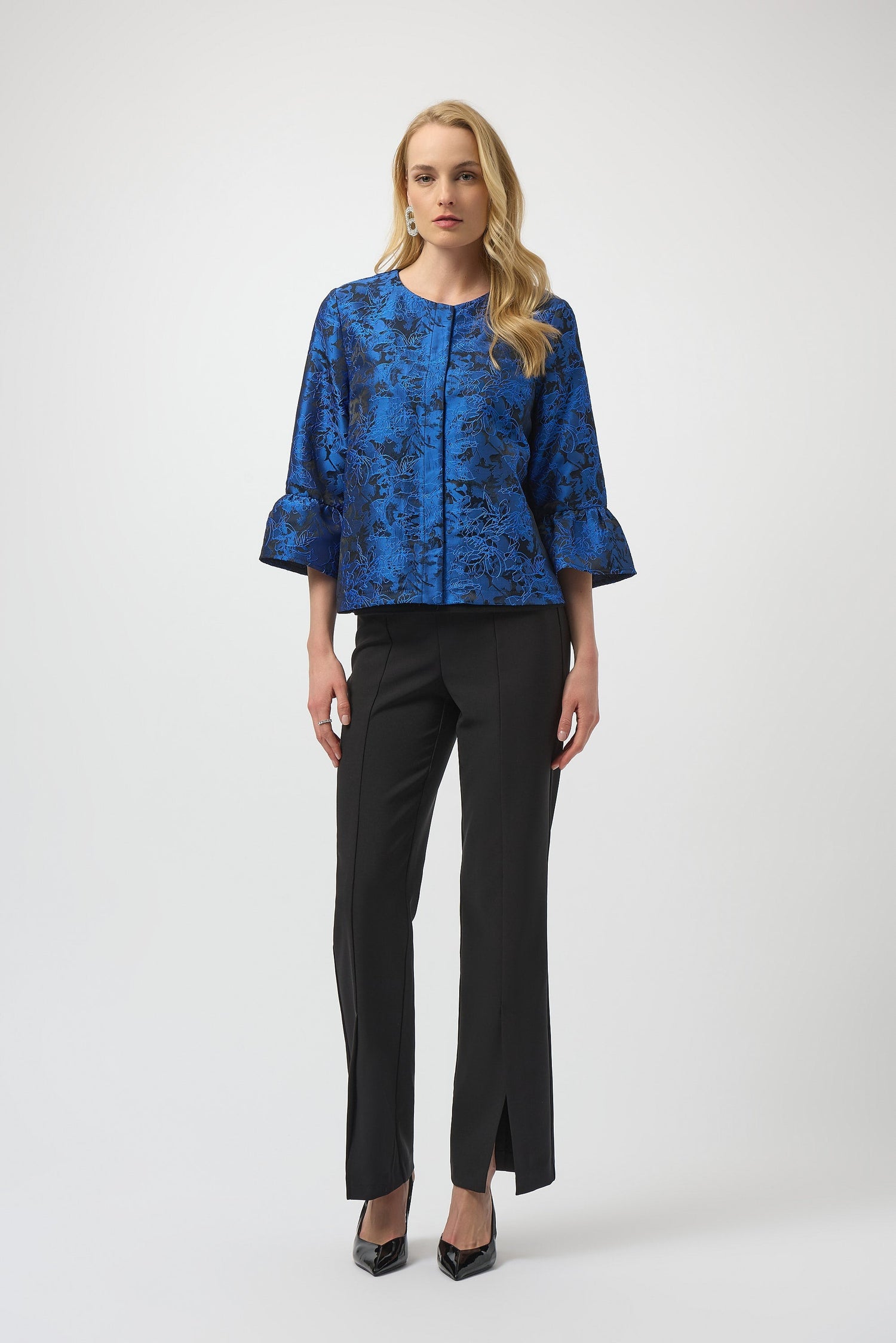 Joseph Ribkoff | Jacquard Trapeze Jacket - Black/Blue