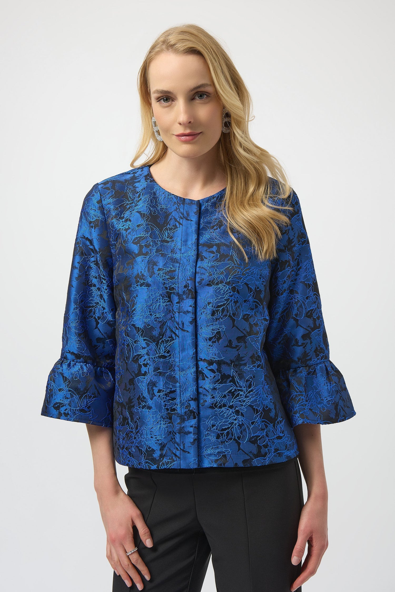 Joseph Ribkoff | Jacquard Trapeze Jacket - Black/Blue