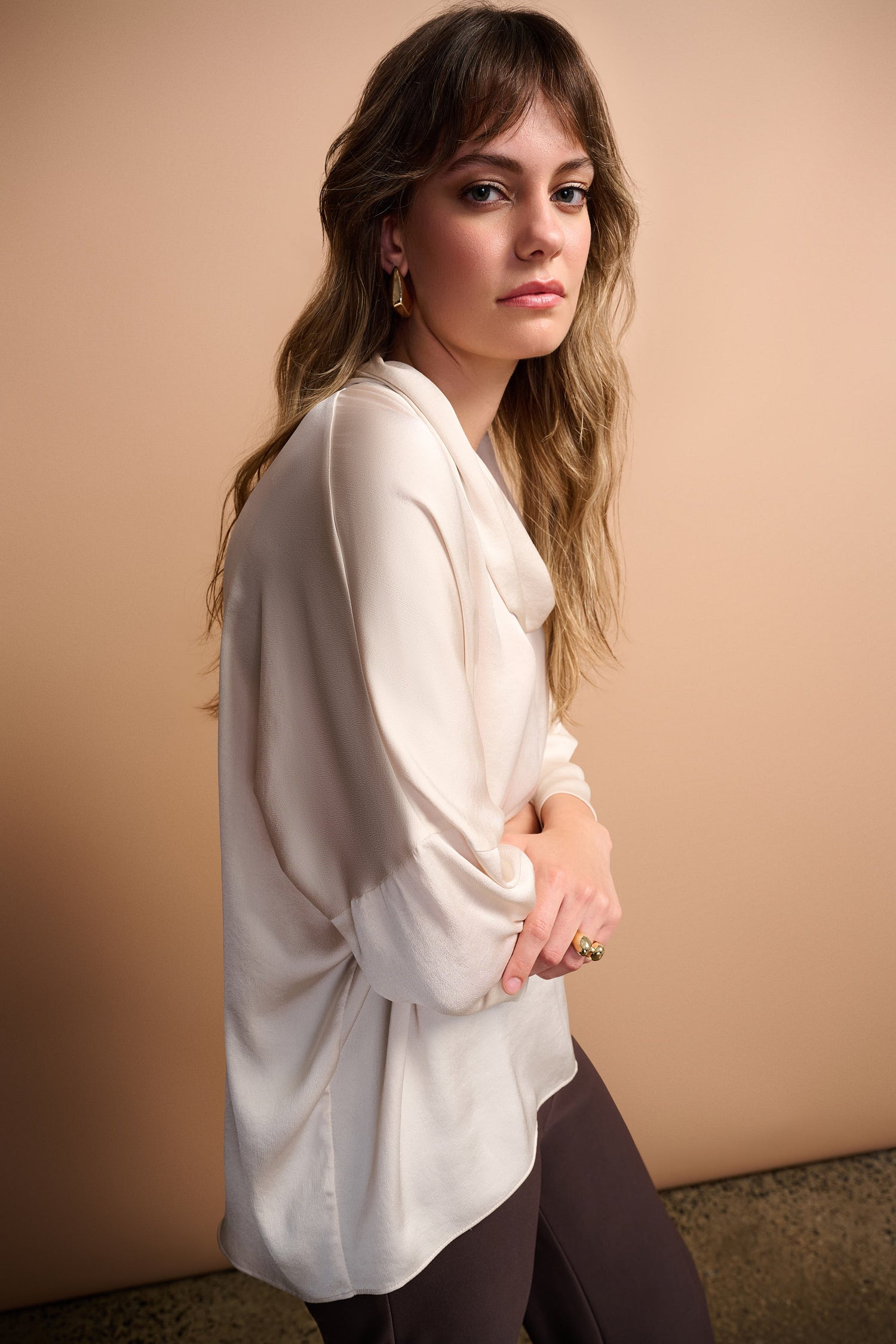 Joseph Ribkoff | Satin Boxy Tunic with Cowl Collar