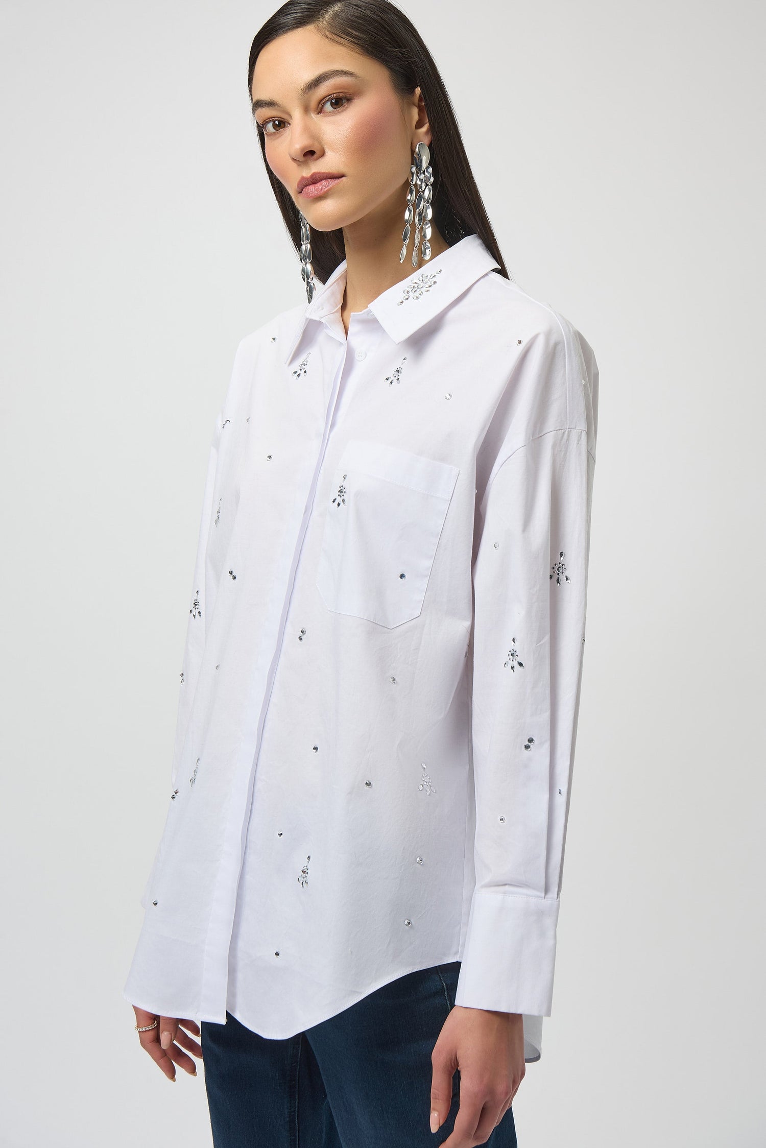 Joseph Ribkoff | Boxy Blouse with Rhinestones - White