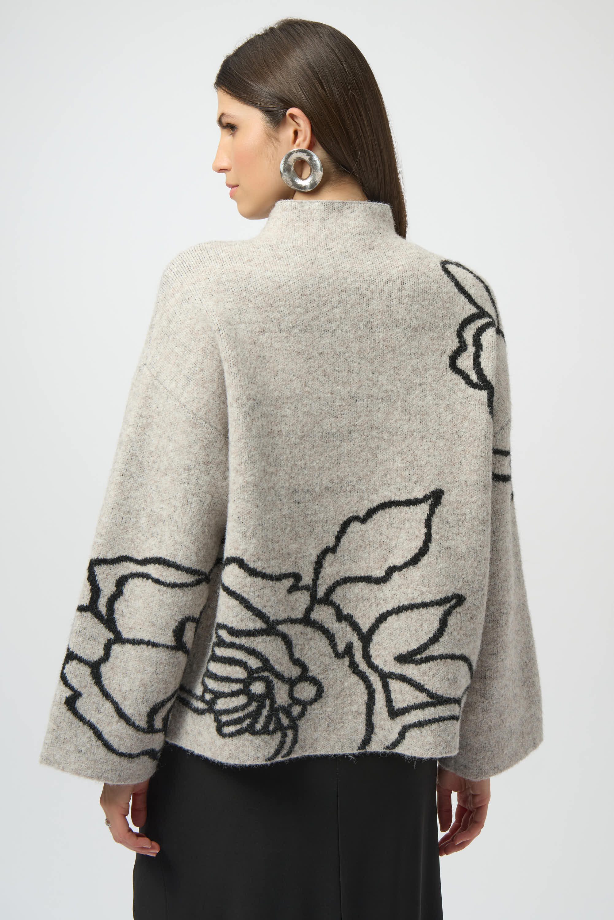 Joseph Ribkoff | Floral Embroidered Pullover Sweater - Oatmeal Melange/Black