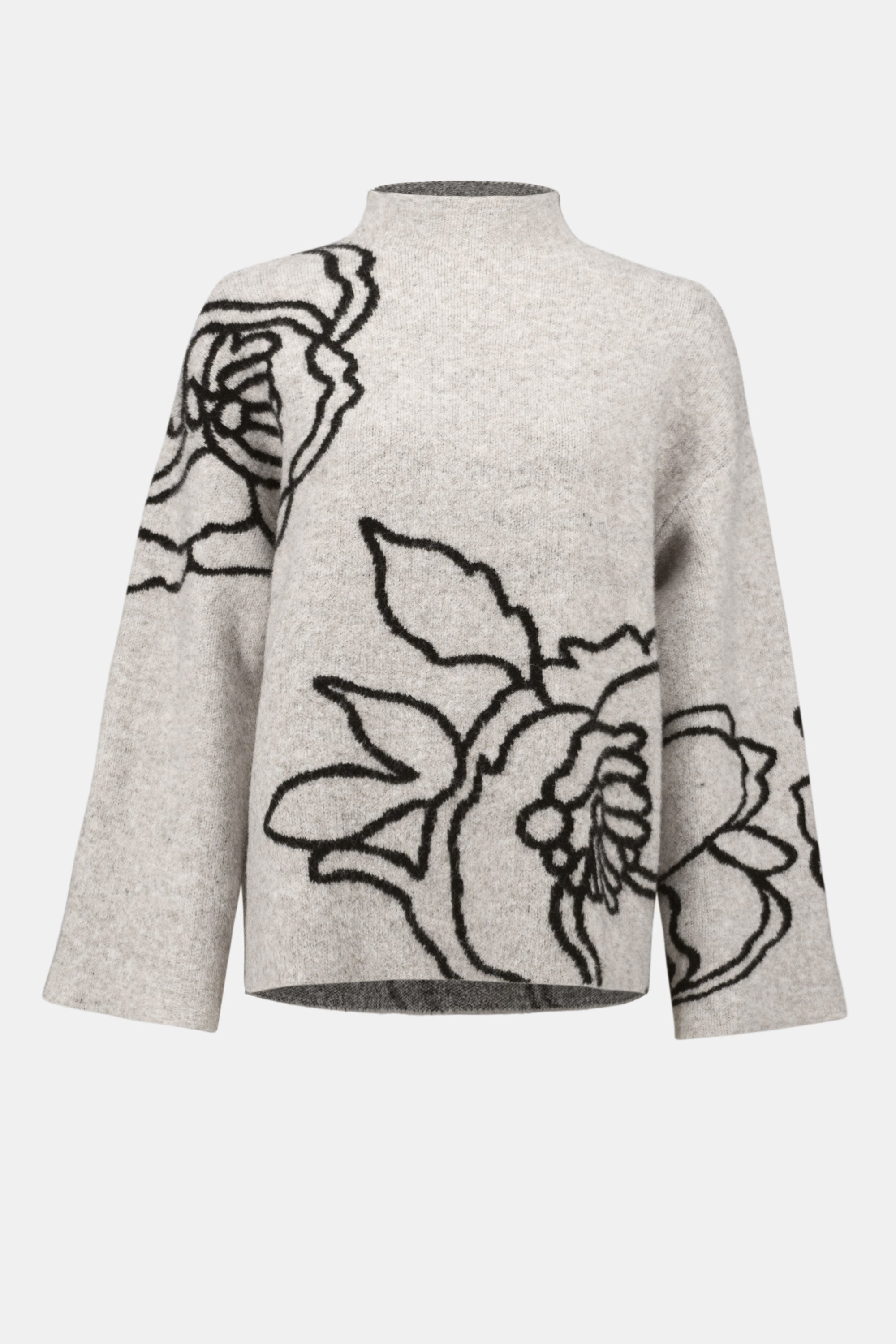 Joseph Ribkoff | Floral Embroidered Pullover Sweater - Oatmeal Melange/Black