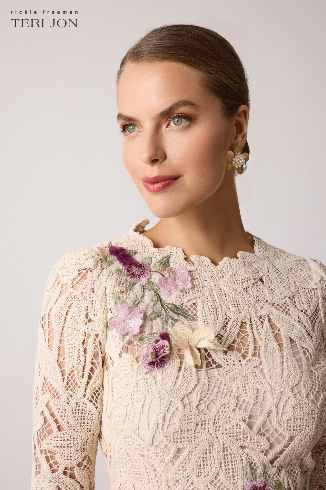 Teri Jon | 3D Floral Daytime Crochet Dress