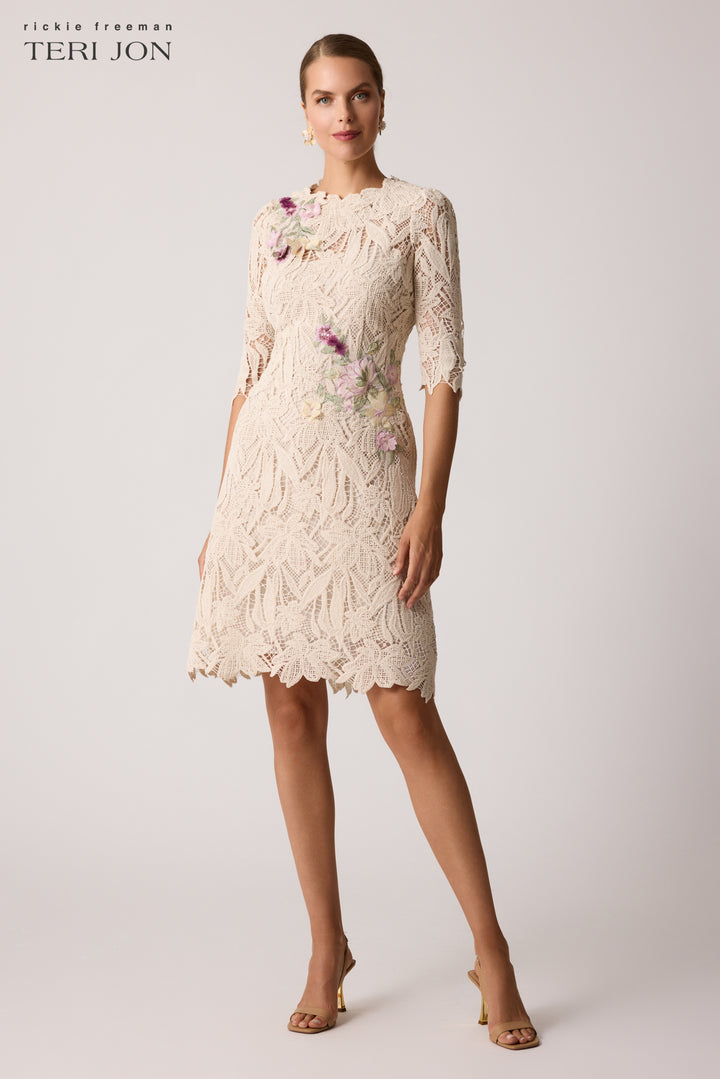 Teri Jon | 3D Floral Daytime Crochet Dress