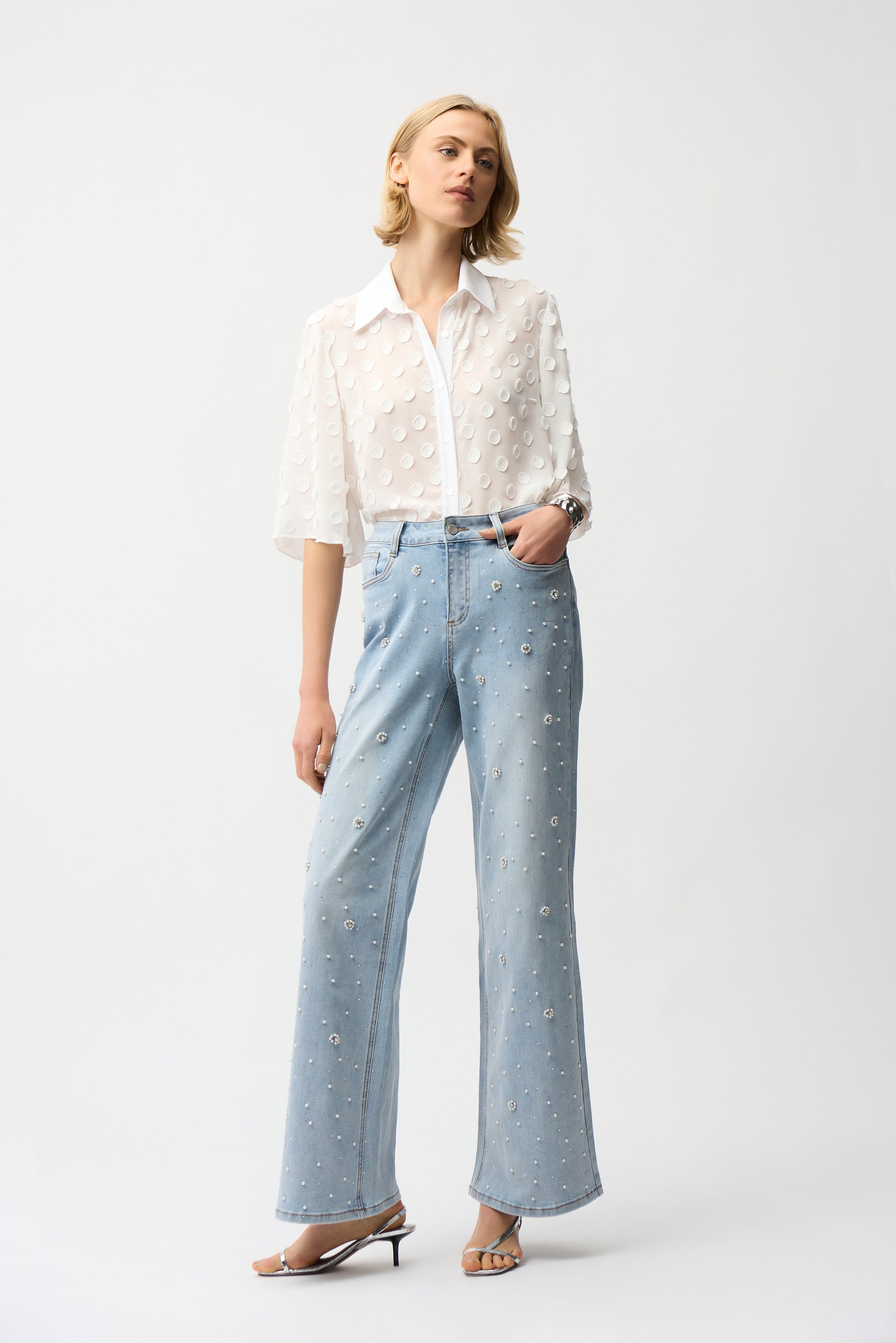 Joseph Ribkoff | Polka Dot Jacquard Blouse