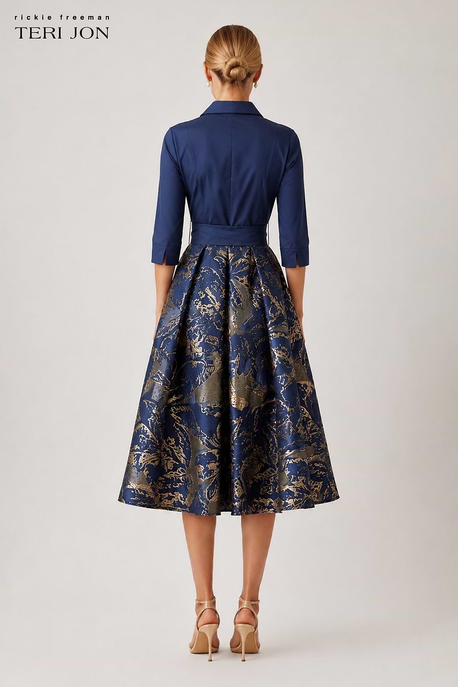Taffeta Jacquard Metallic Floral Shirt Waist Dress