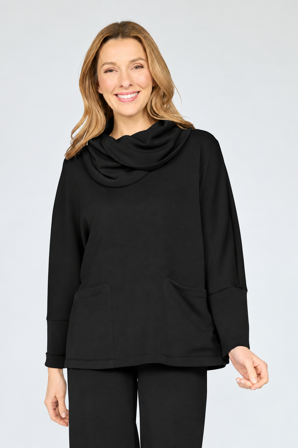 Feather Lux Knit Cowl Tunic - Black