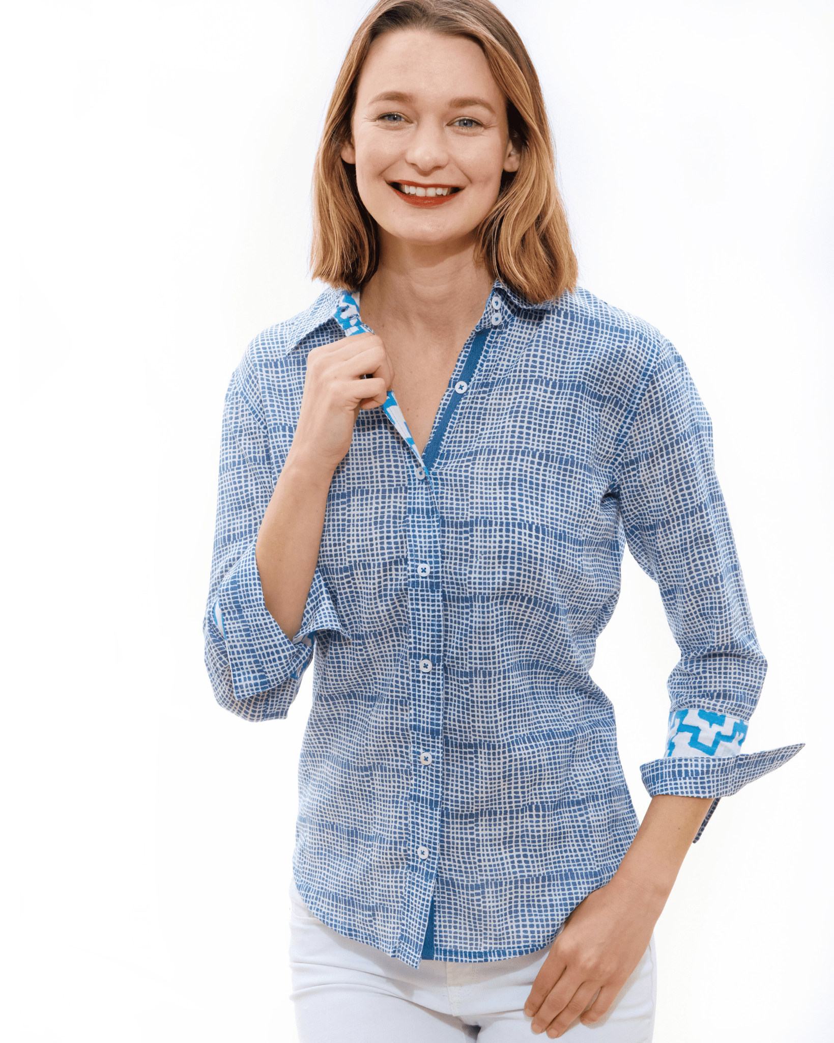 Dizzy Lizzie | 3/4 Sleeve Rome Shirt Navy Tattersall | Cloister Collection | SHIRTS