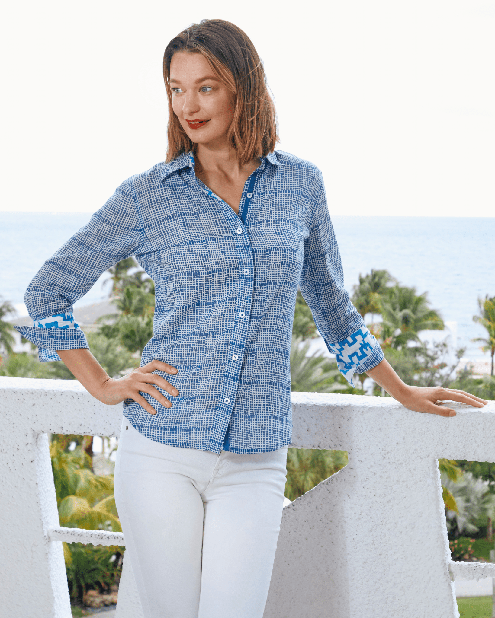 Dizzy Lizzie | 3/4 Sleeve Rome Shirt Navy Tattersall | Cloister Collection | SHIRTS
