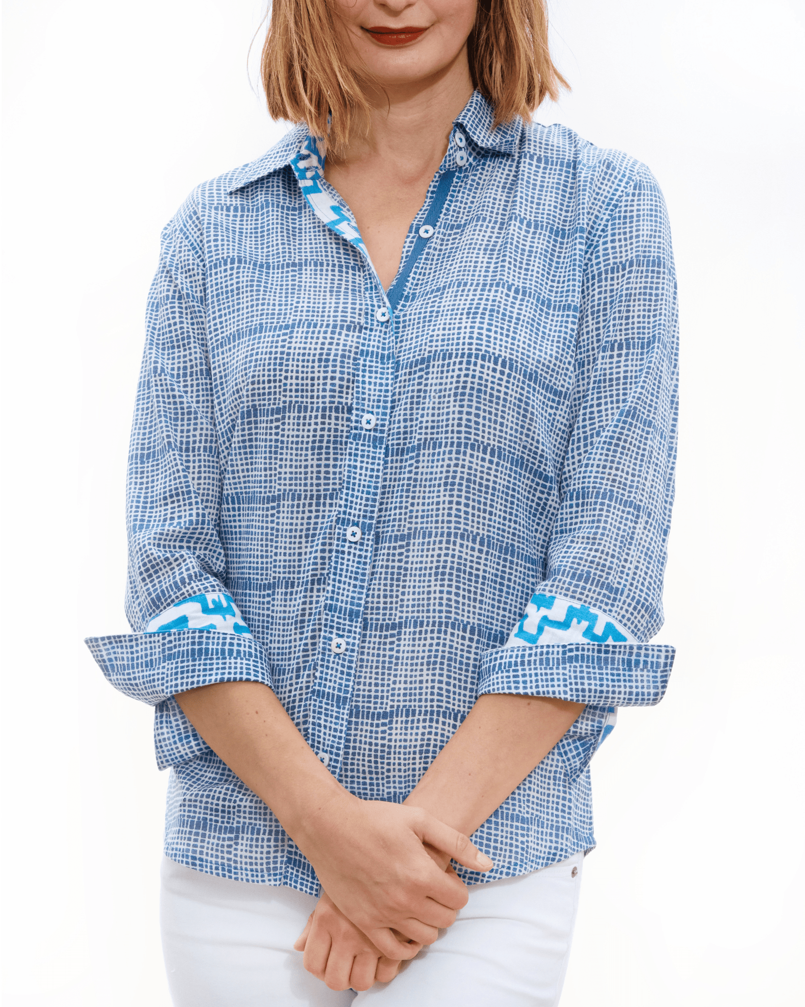 Dizzy Lizzie | 3/4 Sleeve Rome Shirt Navy Tattersall | Cloister Collection | SHIRTS