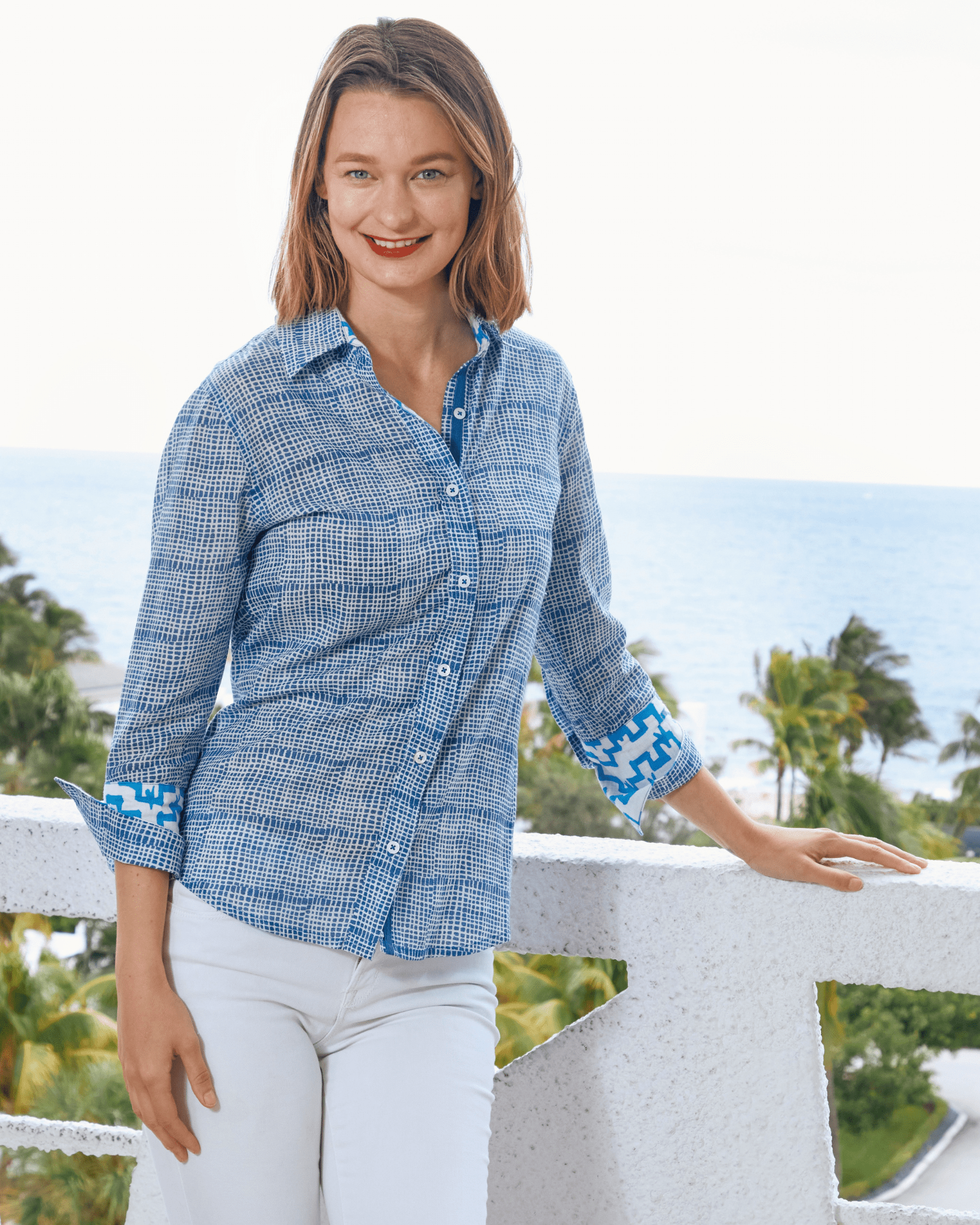 Dizzy Lizzie | 3/4 Sleeve Rome Shirt Navy Tattersall | Cloister Collection | SHIRTS