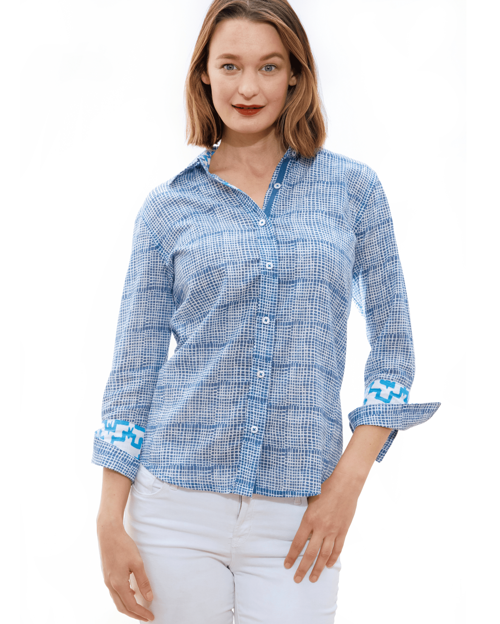 Dizzy Lizzie | 3/4 Sleeve Rome Shirt Navy Tattersall | Cloister Collection | SHIRTS