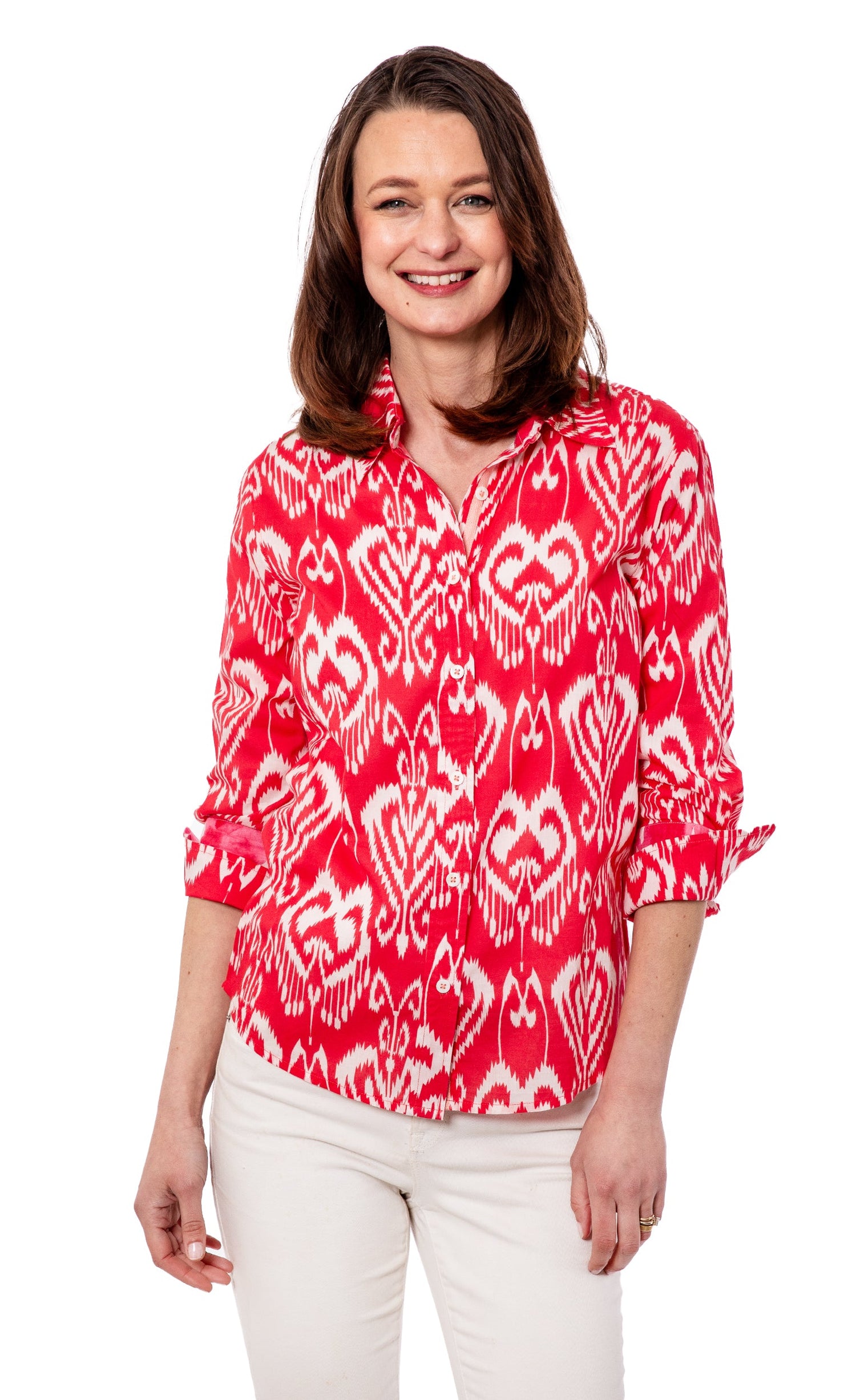 Rome Shirt 3/4 Sleeve Pink White Ikat