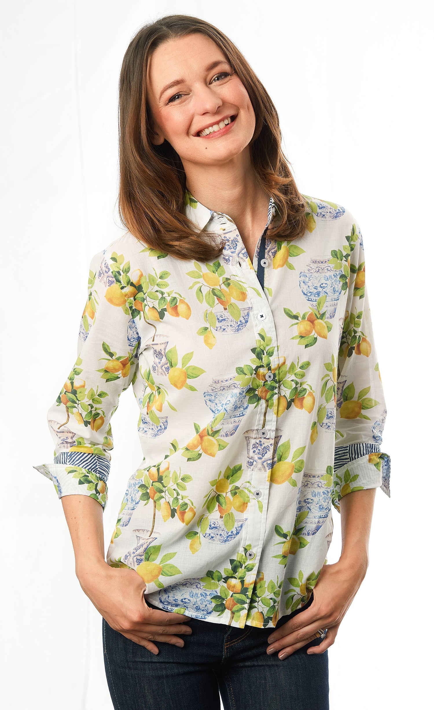 3/4 Sleeve Rome Shirt Lemons And Chinoiserie