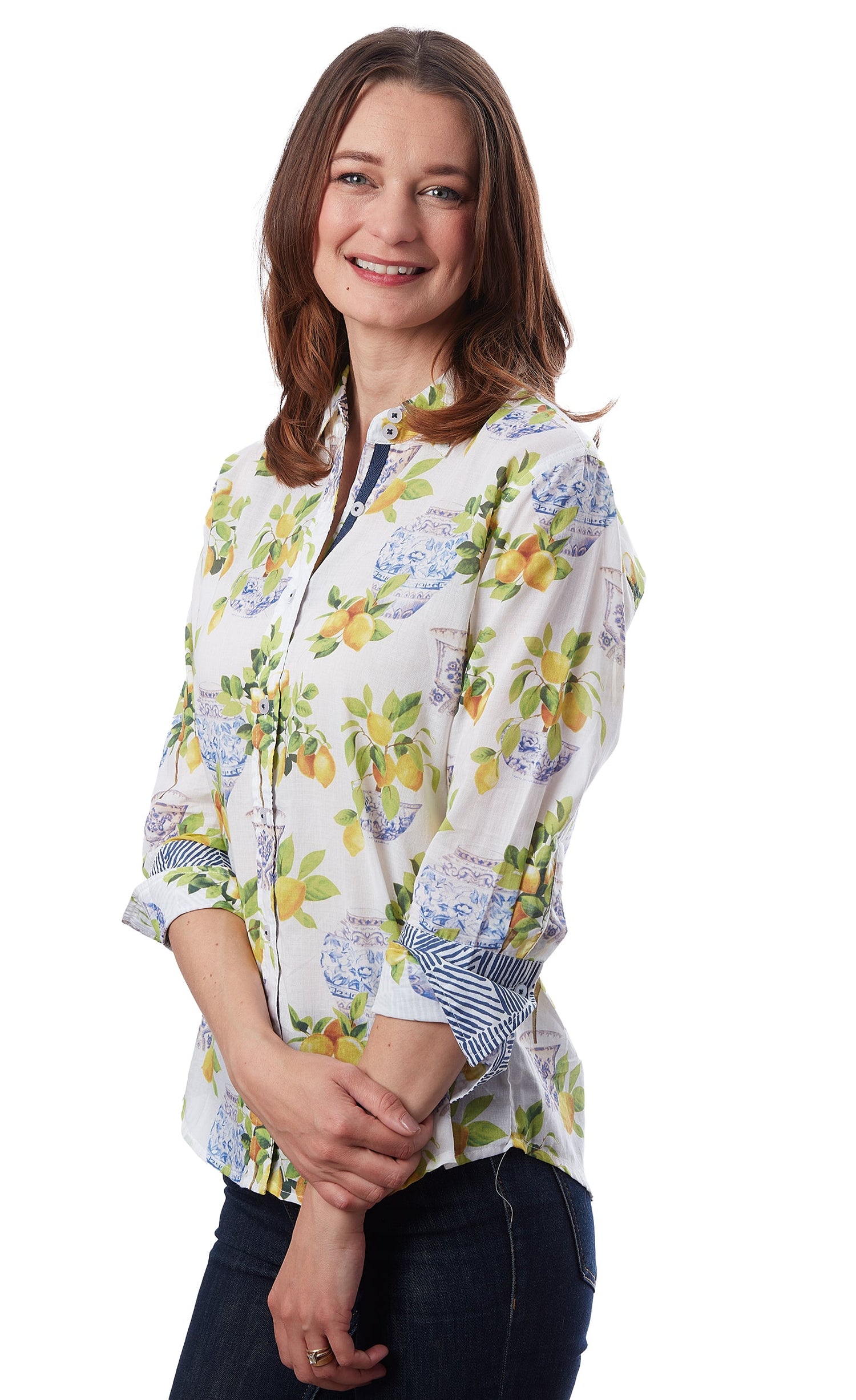 3/4 Sleeve Rome Shirt Lemons And Chinoiserie