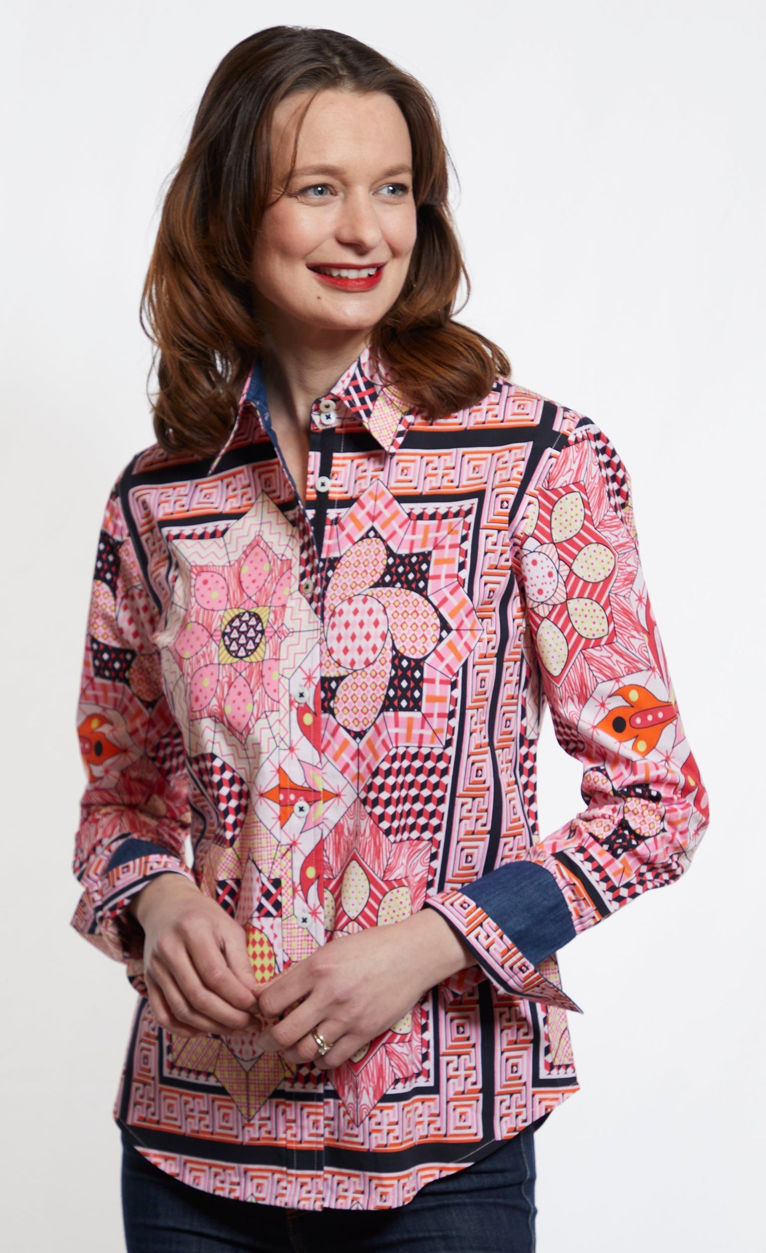 Rome Shirt Pink Black Maze Print