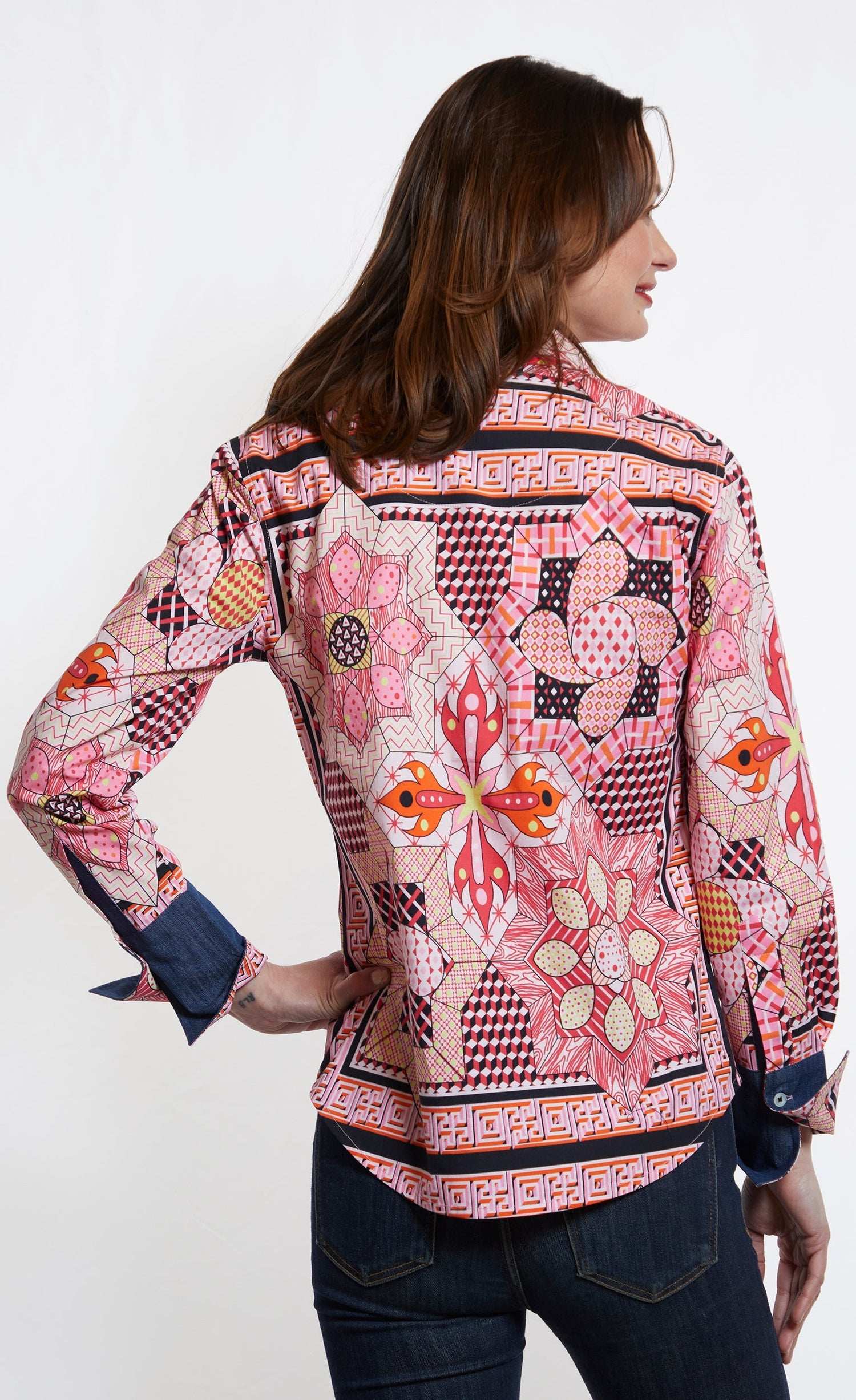 Rome Shirt Pink Black Maze Print