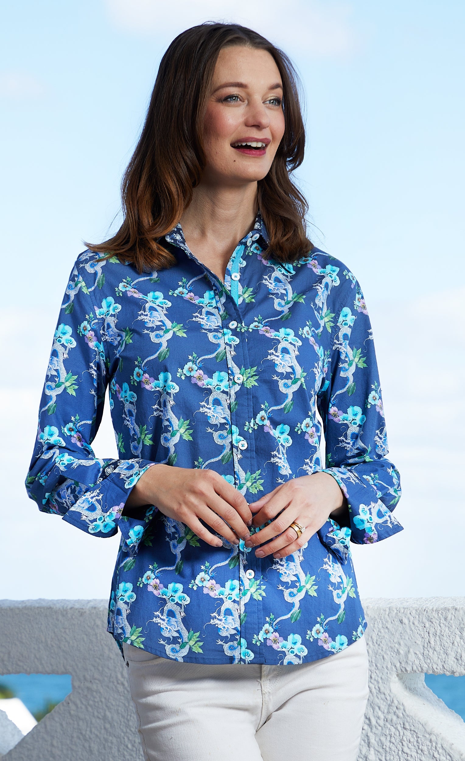 Rome Shirt, Navy Ground With Dragons