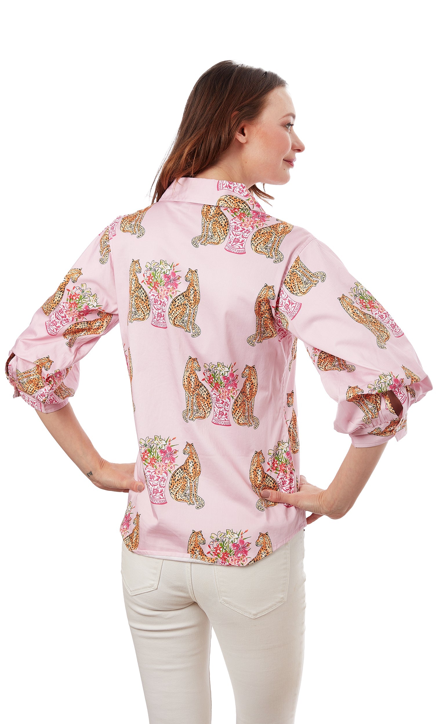 Puff Sleeve Top Pink With Cheetahs