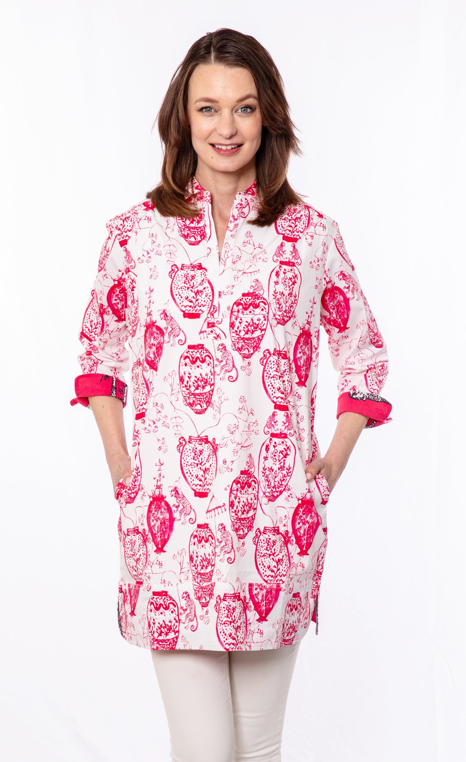 Vail Tunic Pink White Chinoiserie