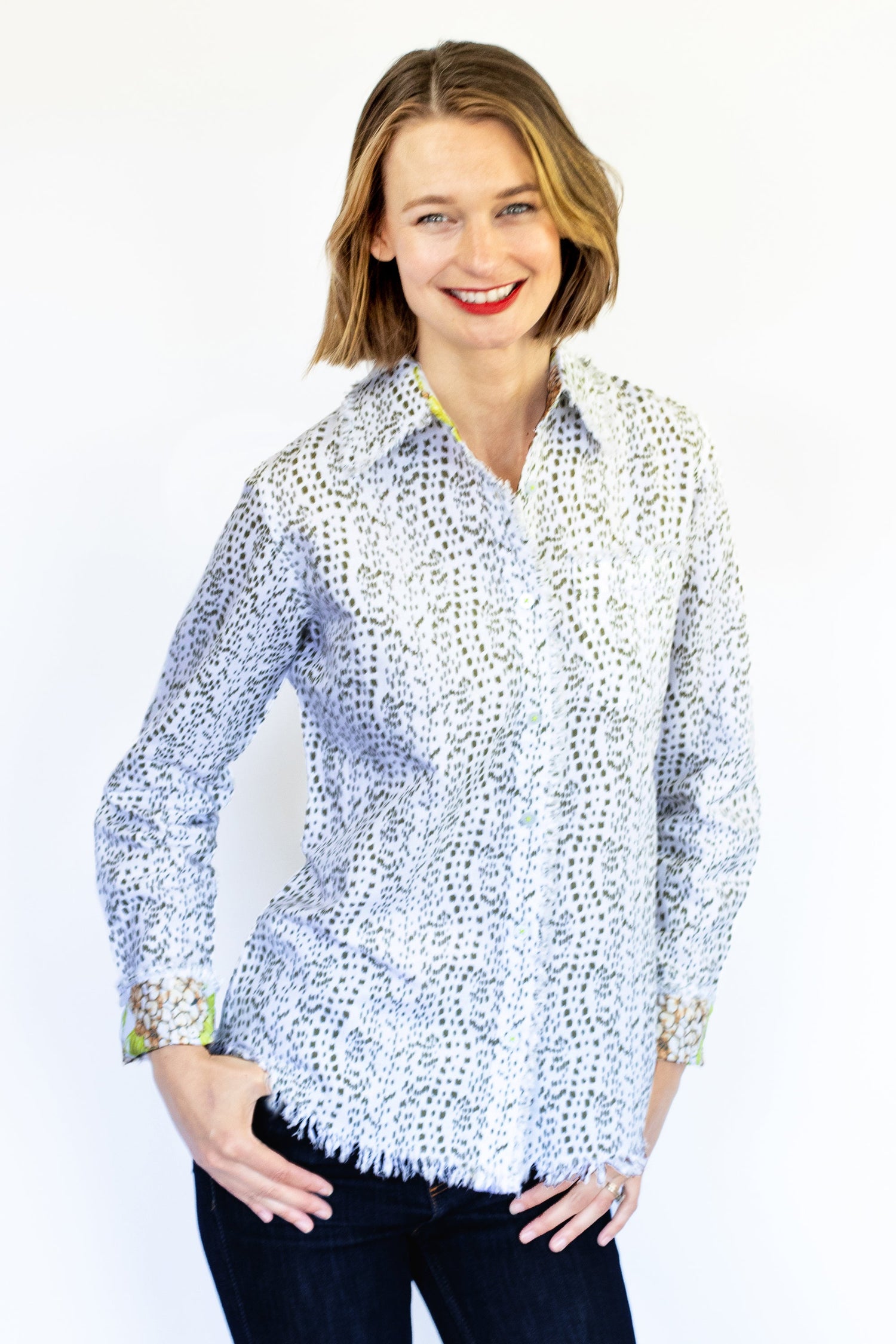 Cape Cod Shirt Green Dots on White