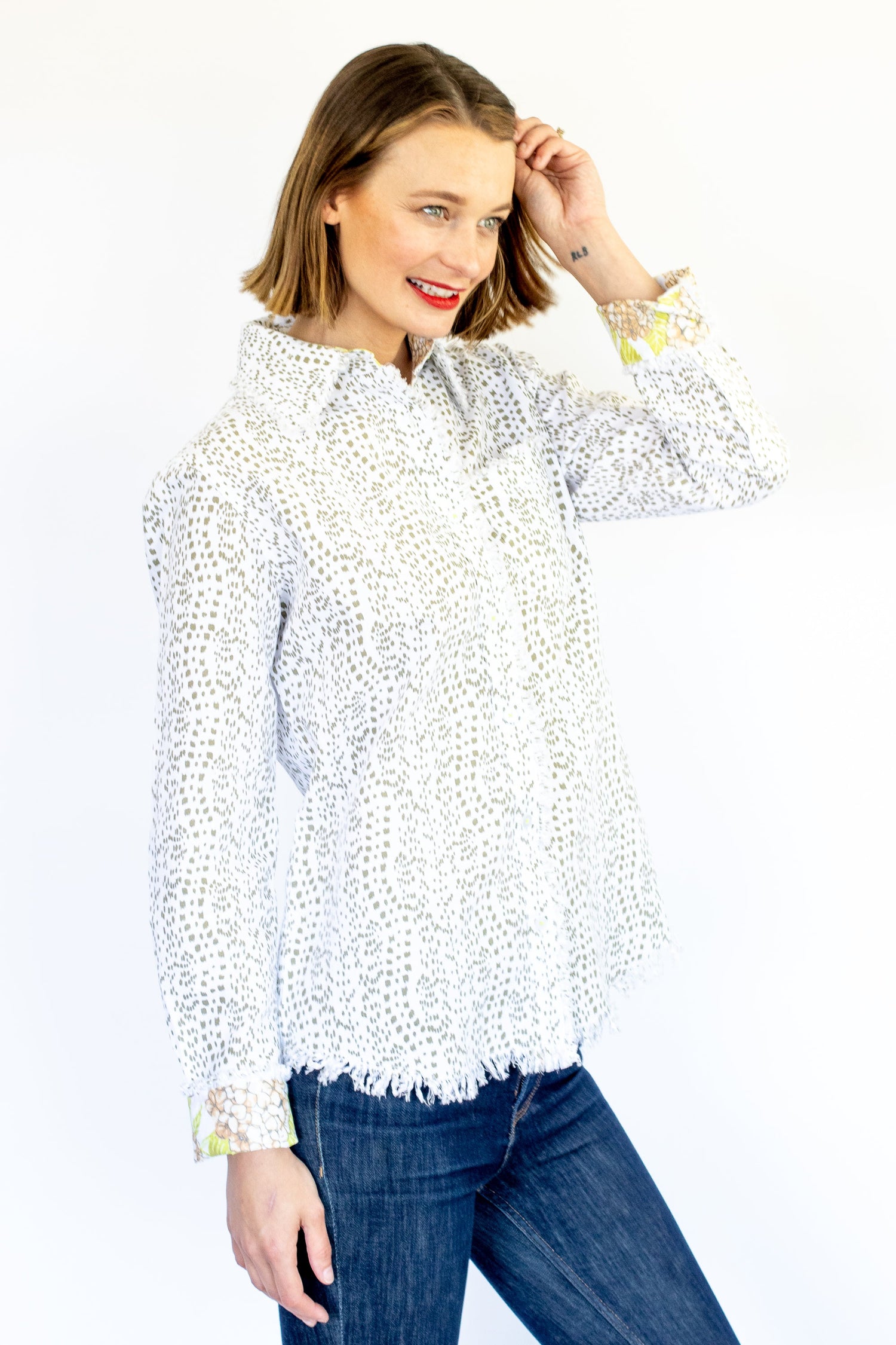 Cape Cod Shirt Green Dots on White