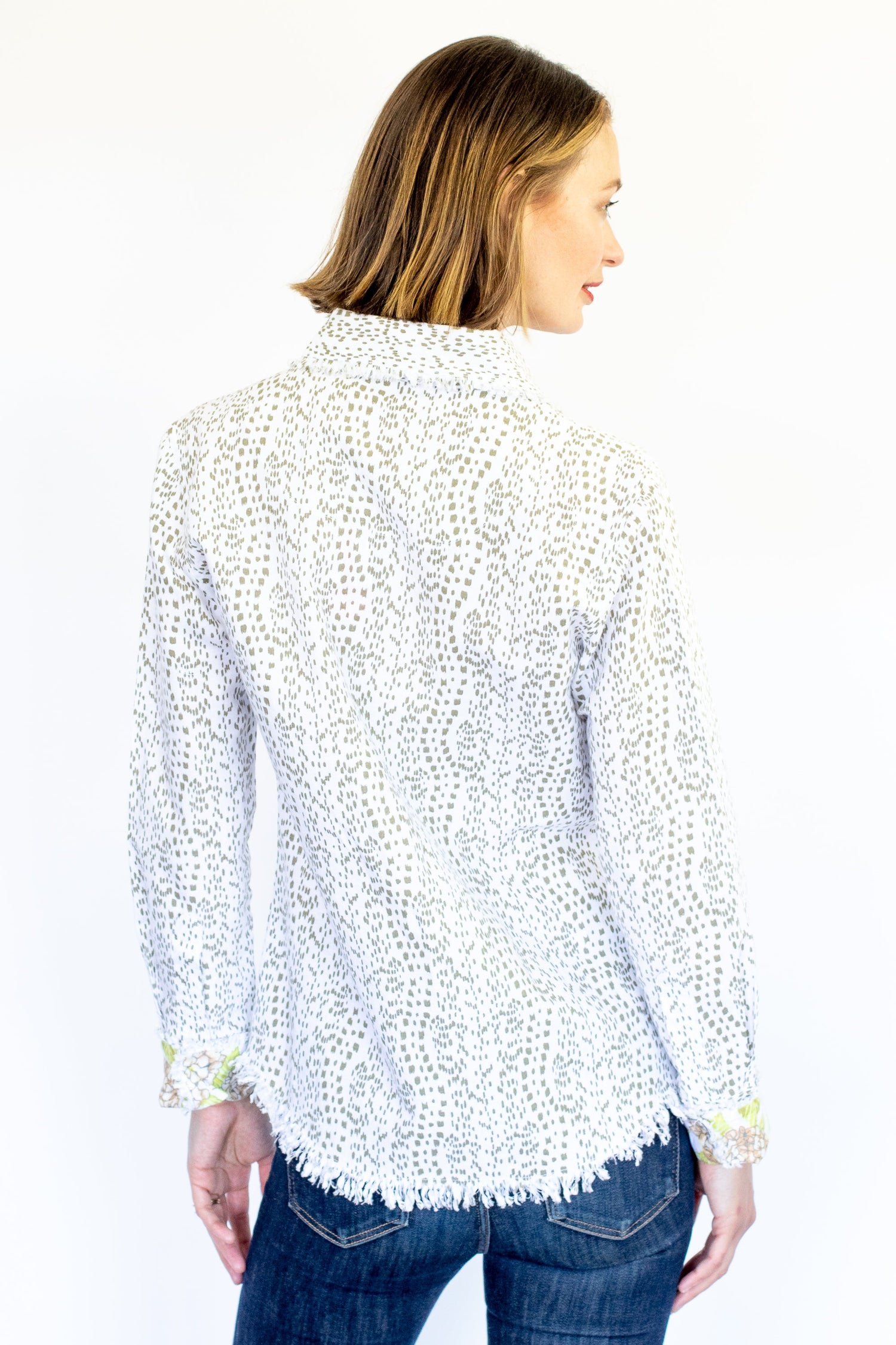 Cape Cod Shirt Green Dots on White