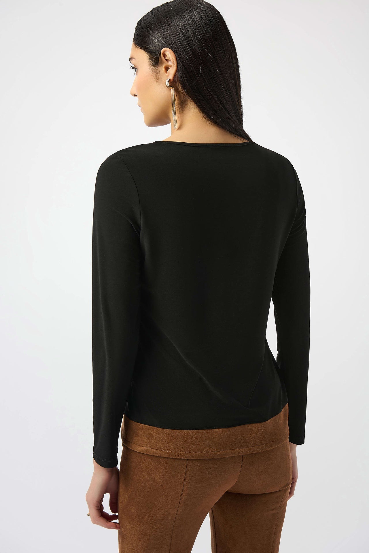Joseph Ribkoff | Silky Knit & Suede Colour-Block Straight Top - Black/Brown