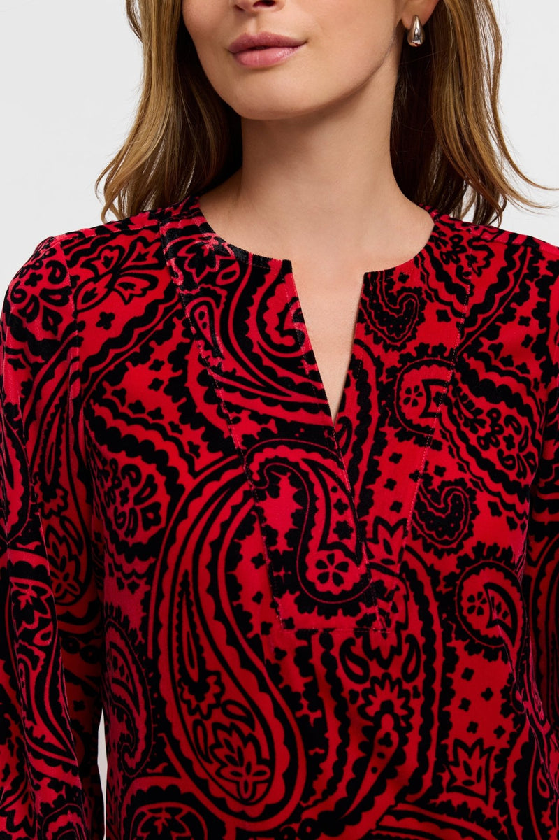 Foxcroft | Alicia Velvet Paisley Long Sleeve Popover Shirt