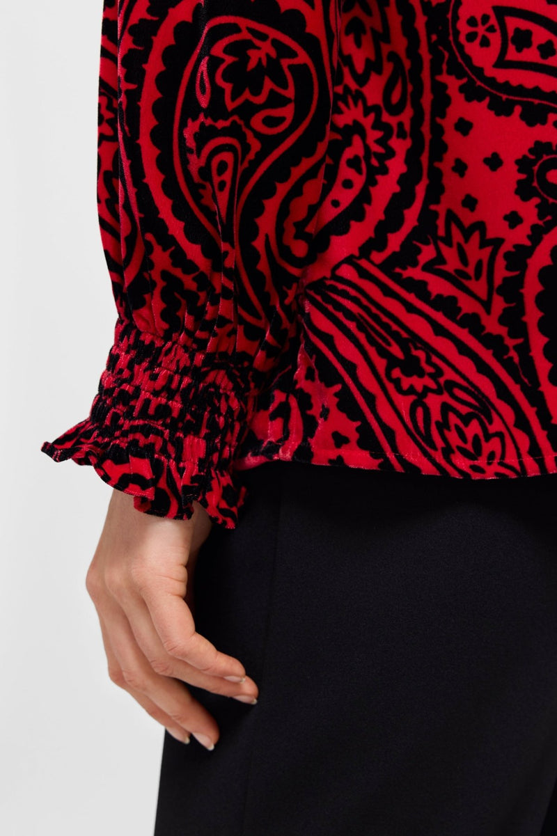 Foxcroft | Alicia Velvet Paisley Long Sleeve Popover Shirt