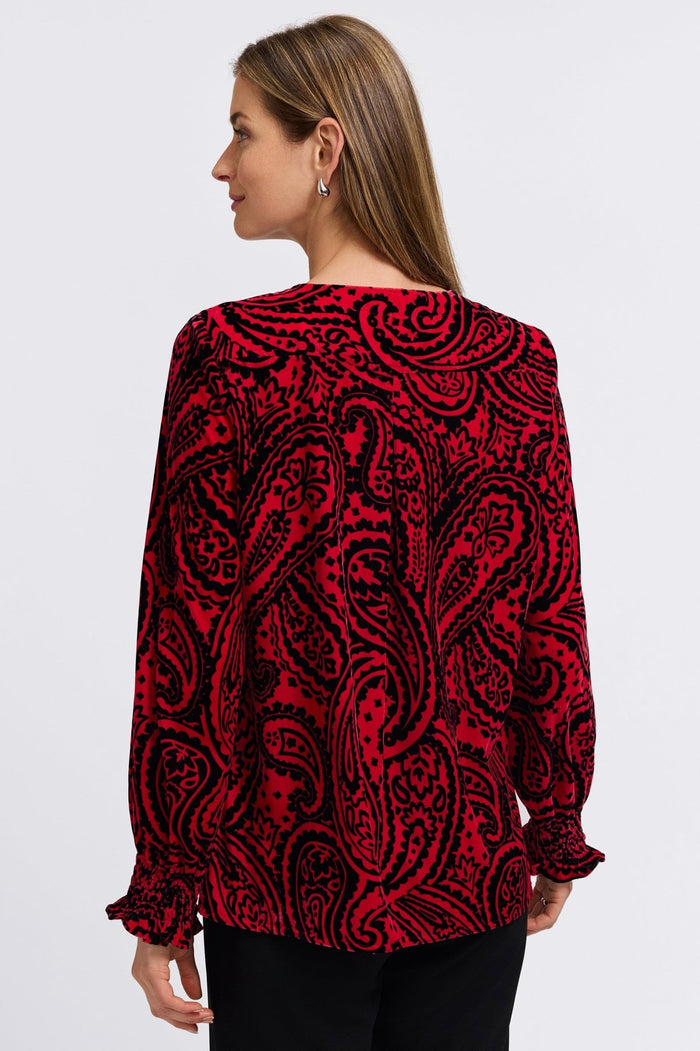 Foxcroft | Alicia Velvet Paisley Long Sleeve Popover Shirt